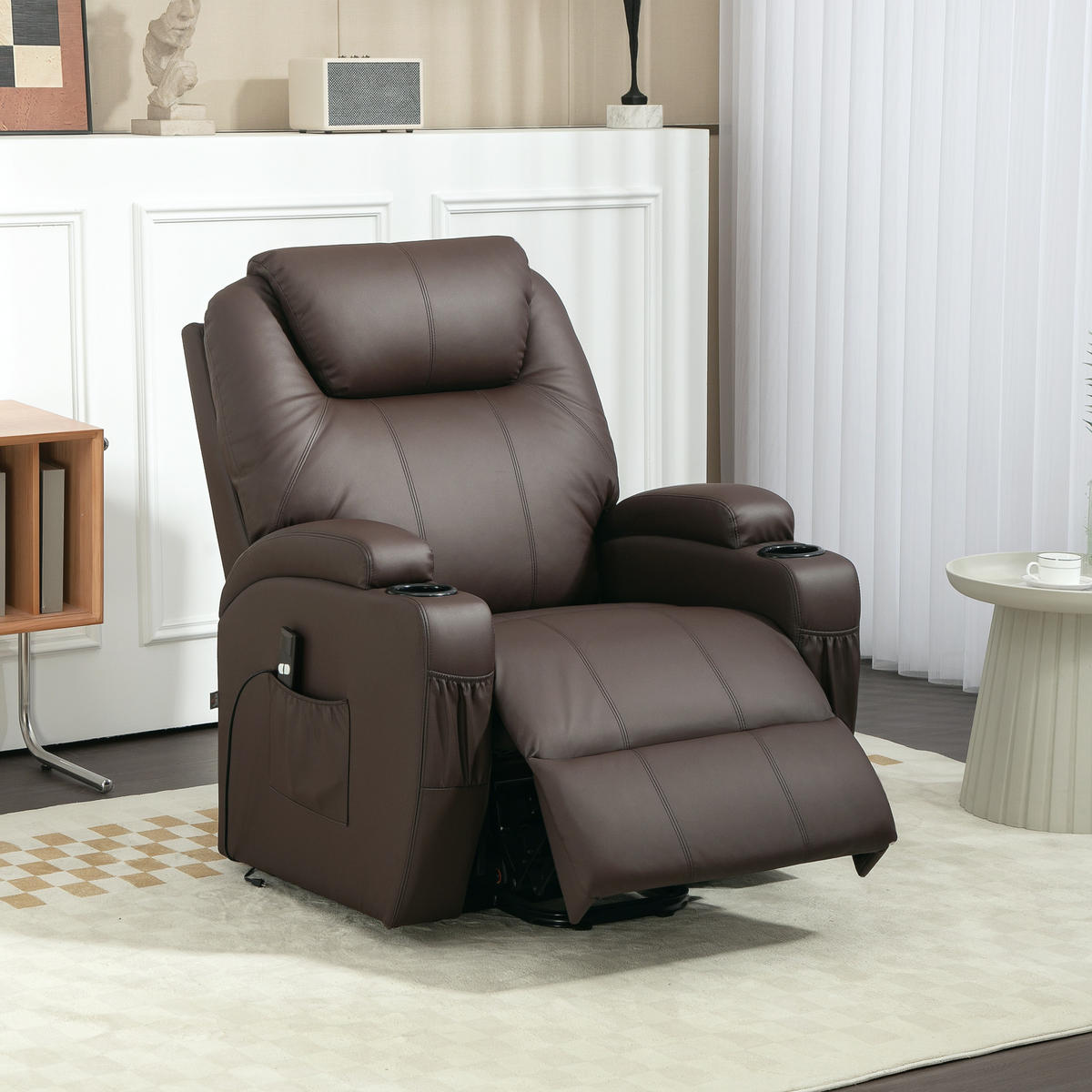 SESSEL mit Aufstehhilfe Aufstehsessel Fernsehsessel Kunstleder Kaffee-Braun - Schwarz/Braun, Leder/Kunststoff (92/109/85cm) - HOMCOM