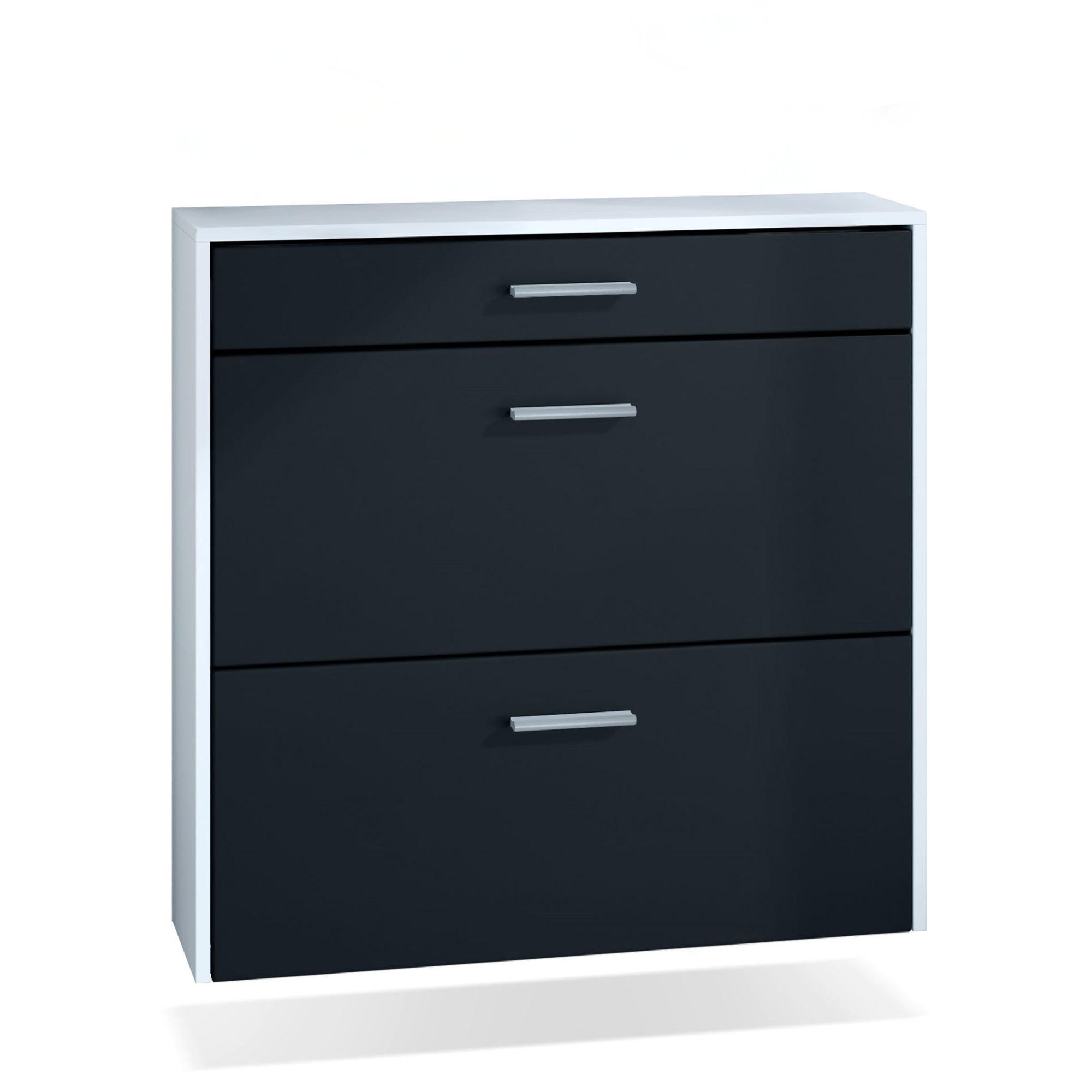 HÄNGENDER-SCHUHSCHRANK Roma Air Schmal mit 2 Klappen und 1 Schublade, Platzsparender Schuhkipper, Weiß matt/Schwarz matt (89 x 87 x 23 cm) - Schwarz, Holzwerkstoff (89/87/23cm) - InnoFurn