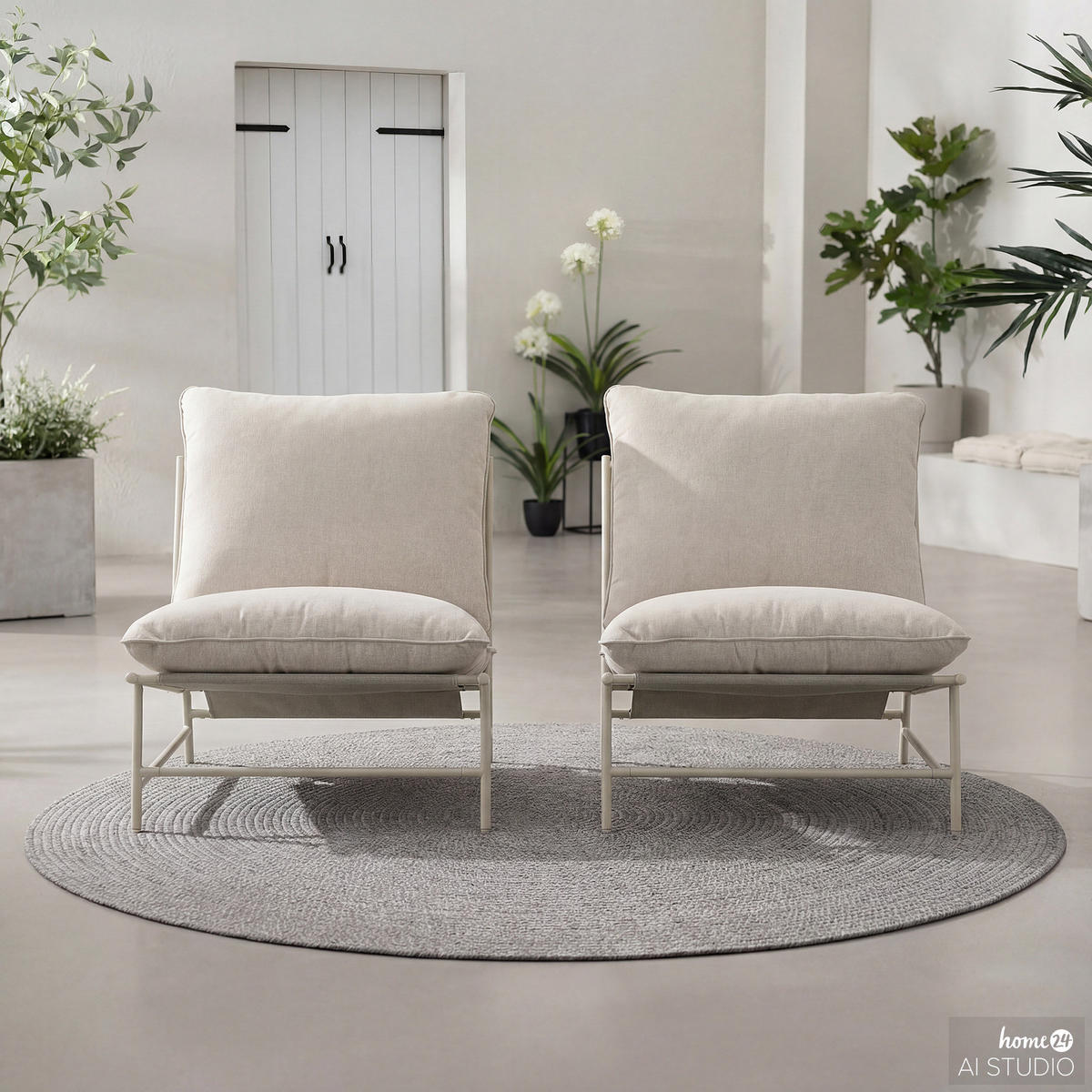 GARTENSESSEL - 2er-Set - Stahl / Webstoff - Beige - Beige, Textil/Metall (70/76/87cm) - home24