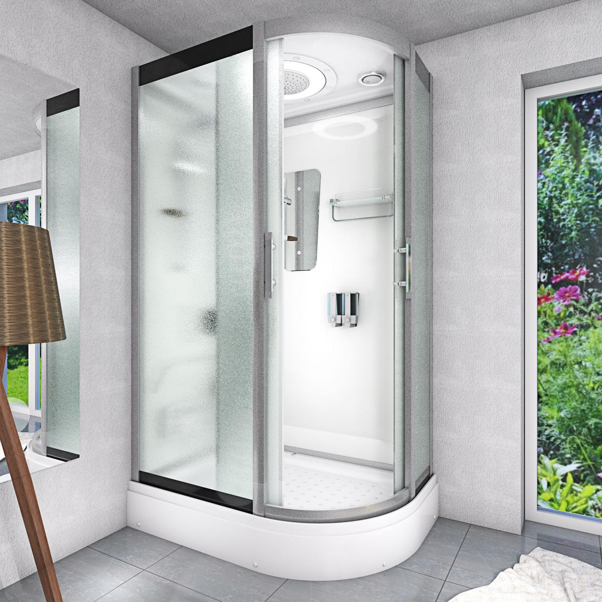 DUSCHE DampfduscheD60-70M2R-EC Weiß 80x120 - Weiß, Glas/Kunststoff (80/120/215cm) - AcquaVapore by Sandra Jentho