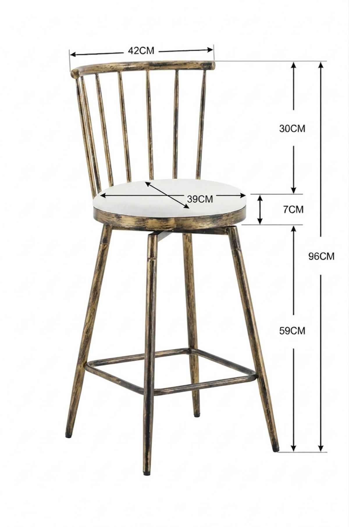 BARHOCKER Windsor-Stil Metall PU Brown+White - Weiß, Metall (39/96/39.1cm) - Meubliv