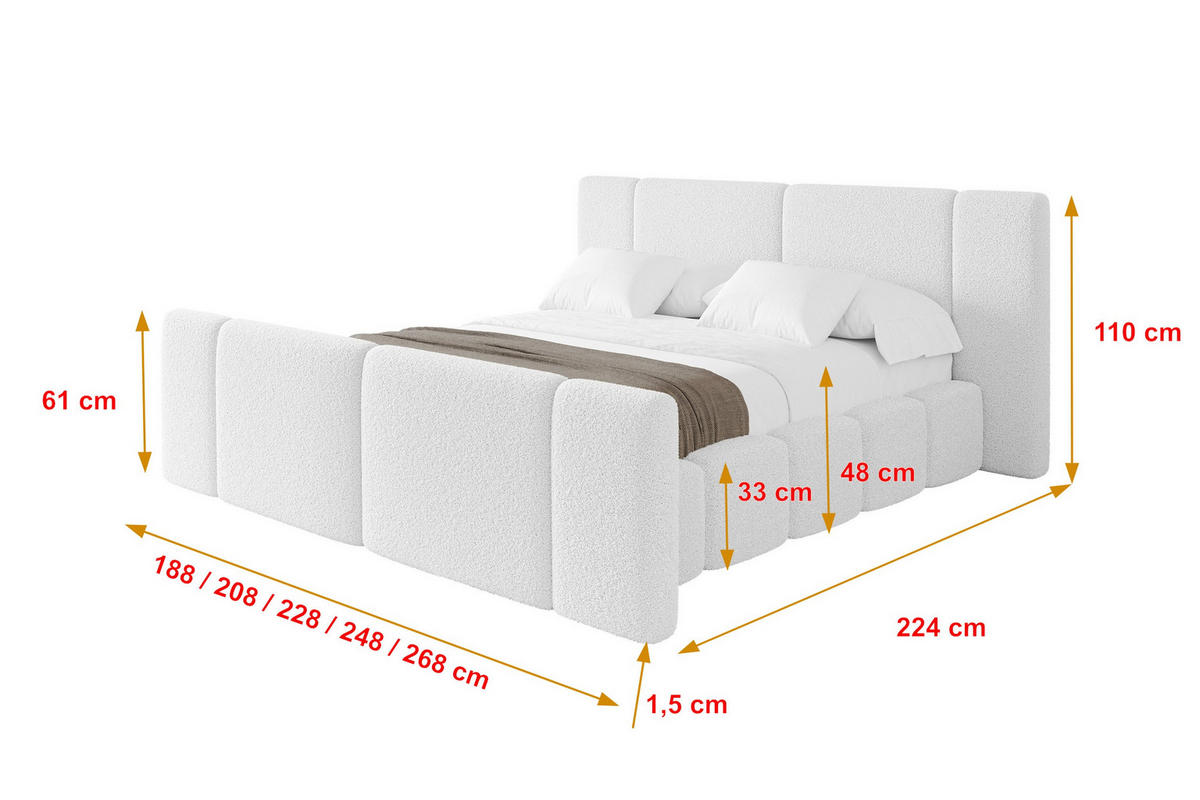 POLSTERBETT mit Bettkasten, Fußteil und Lattenrost, Boxbett ohne Matratze - NILO-Z 180x200 Weiß - Weiß, Holzwerkstoff/Textil (180/200cm) - ALTDECOR