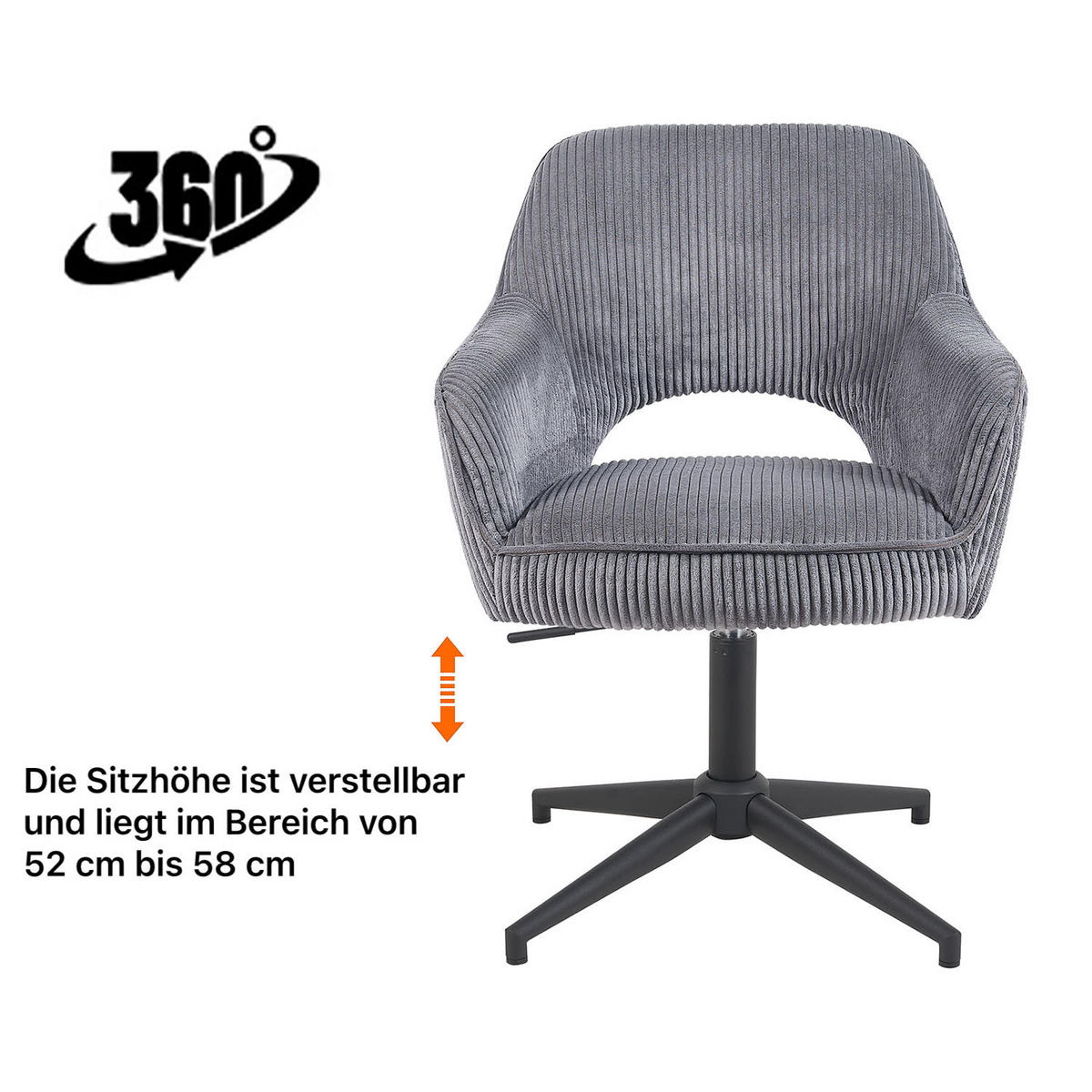 BÜROSTUHL Mika-Bryn - Schwarz/Grau, Textil/Metall (60/84/65cm) - DUBI Möbel