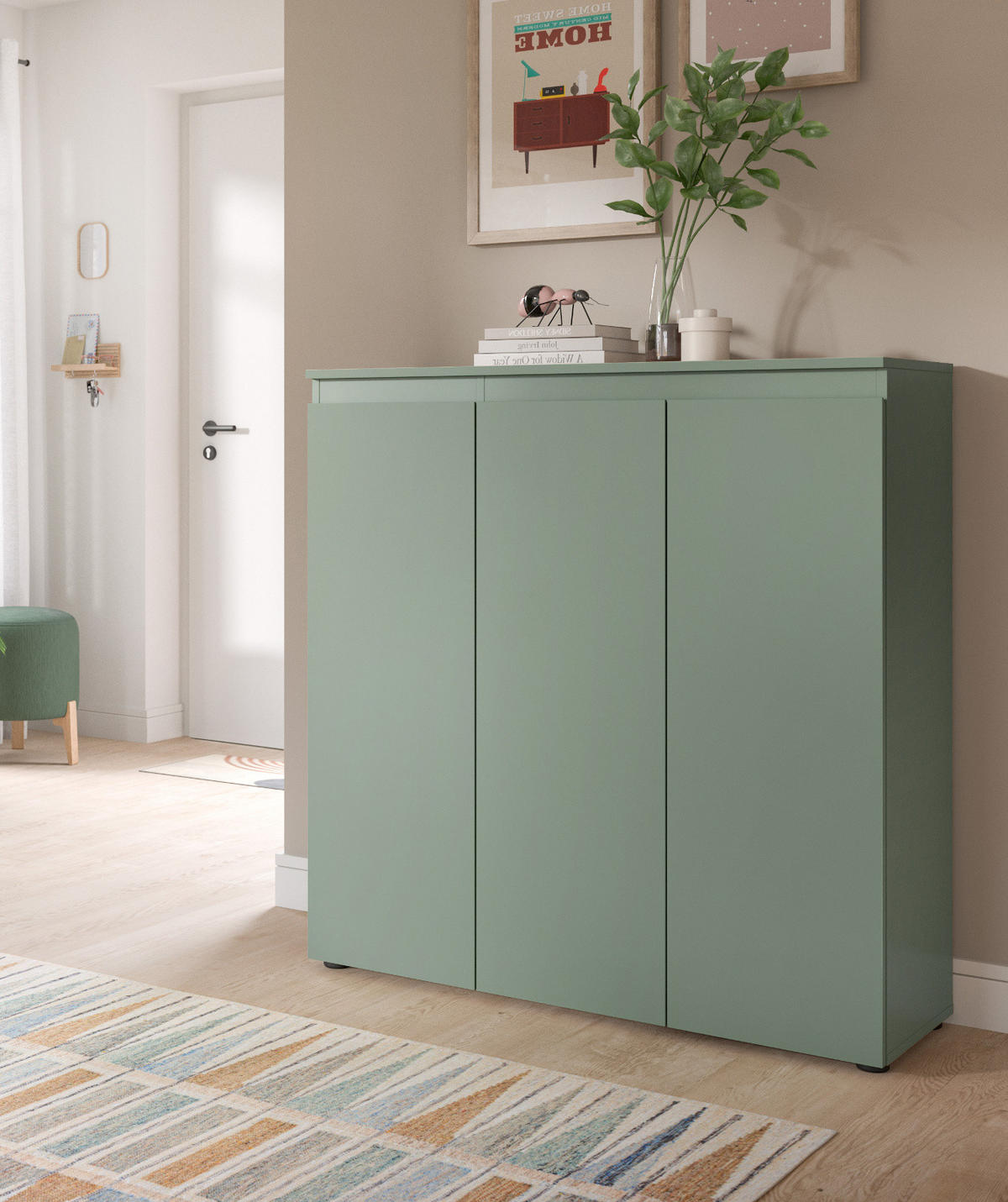 KOMMODE grün 105 x 11 cm, Anrichte mit 10 Fächern - Schwarz/Grün, Holzwerkstoff/Kunststoff (105/111/37cm) - Inn.Furn