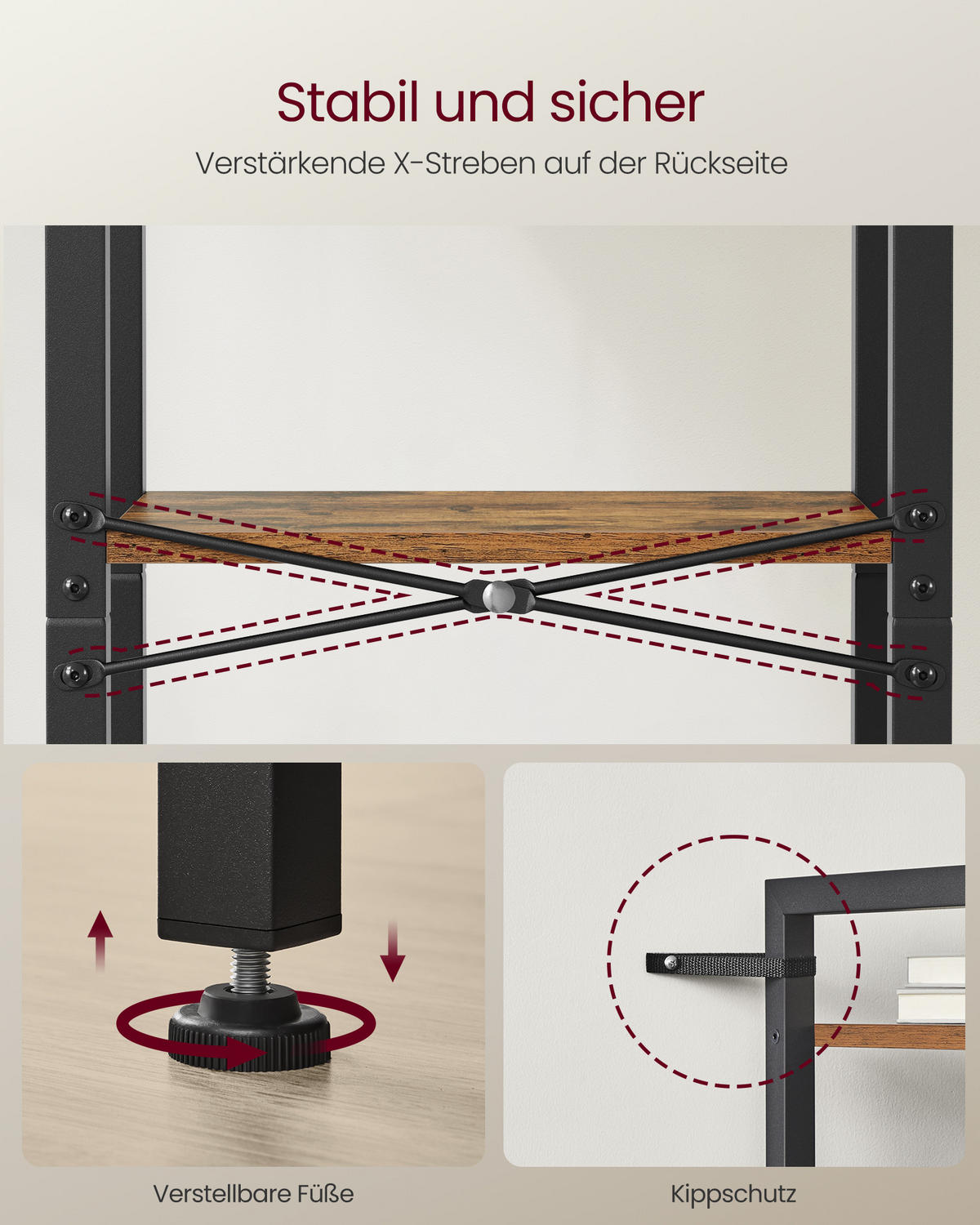 STANDREGAL Bas - Braun, Holzwerkstoff (24/107/40cm) - VASAGLE