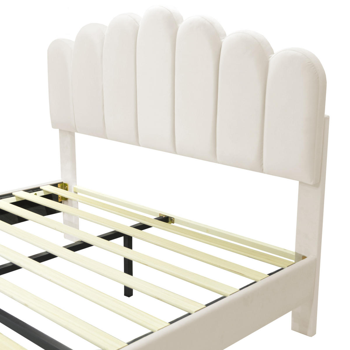 POLSTERBETT mit verstellbarem Kopfteil 140x200 cm Samt Beige - Beige, Metall (140/200cm) - Meubliv
