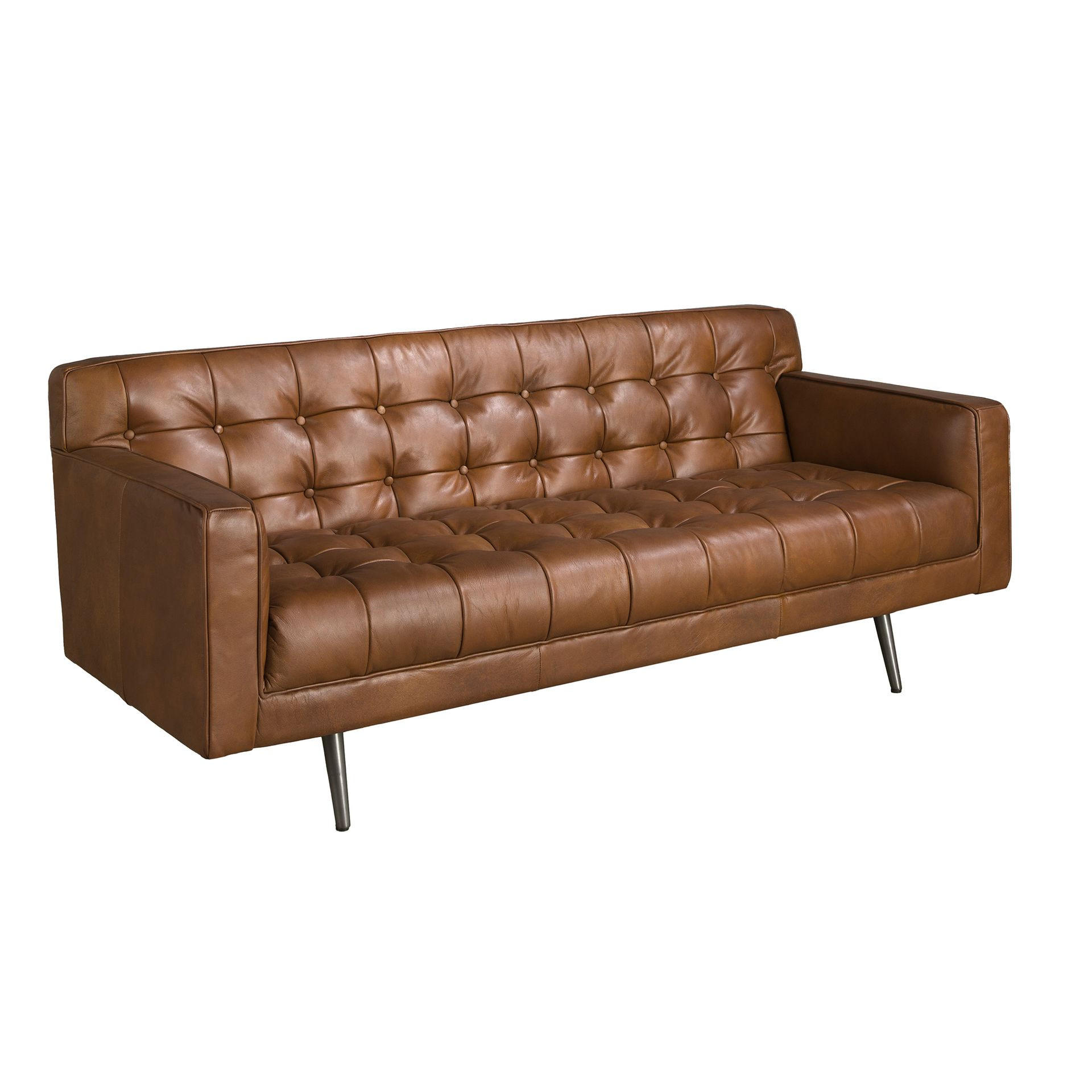 CHESTERFIELD-SOFA Klassisch Dunkelbraun Dunkler Stahl 180/79/70 cm - Braun, Leder/Metall (180/70/79cm) - ANGEL CERDA