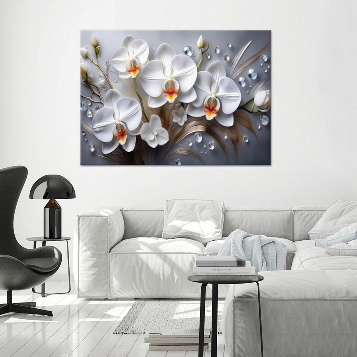 WANDBILD orchideenblüte weiß 3d bemalt - Weiß, Textil (60/40cm) - Feeby