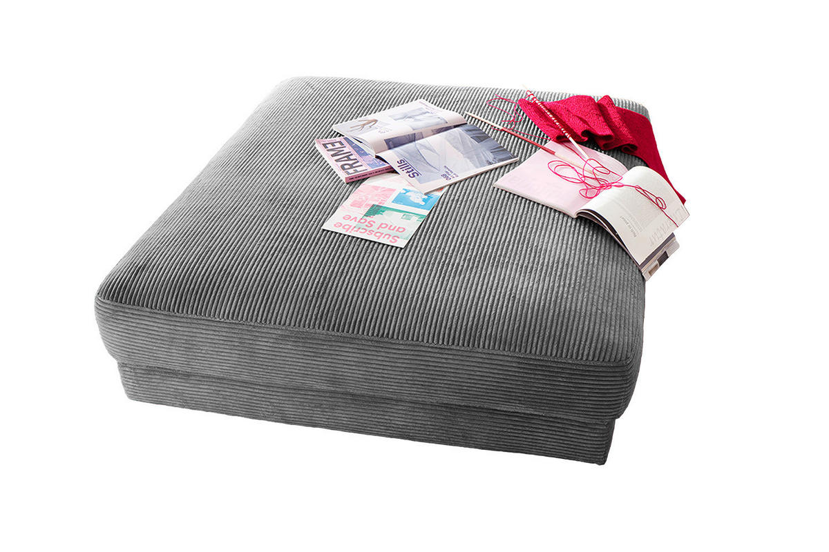 BIG HOCKER MADELINE Grau Cord - Grau, Textil (120/43/120cm) - KAWOLA