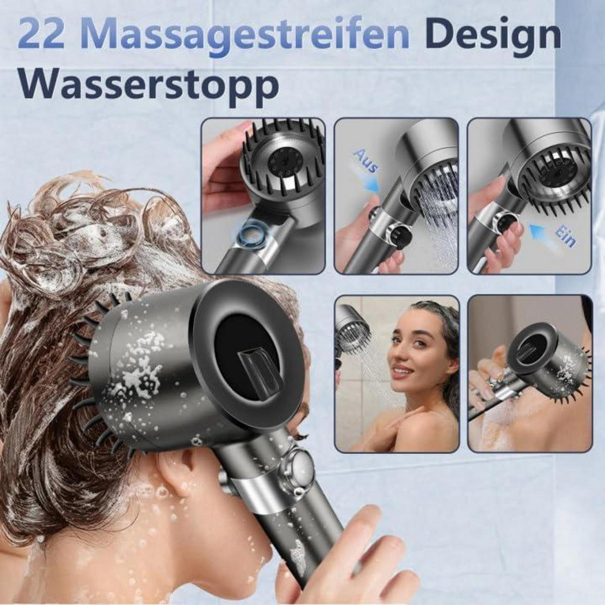 HANDBRAUSE Set mit 1,5 m Schlauch und 2 Filterelementen - Anthrazit, Metall (8/12.7/17cm)