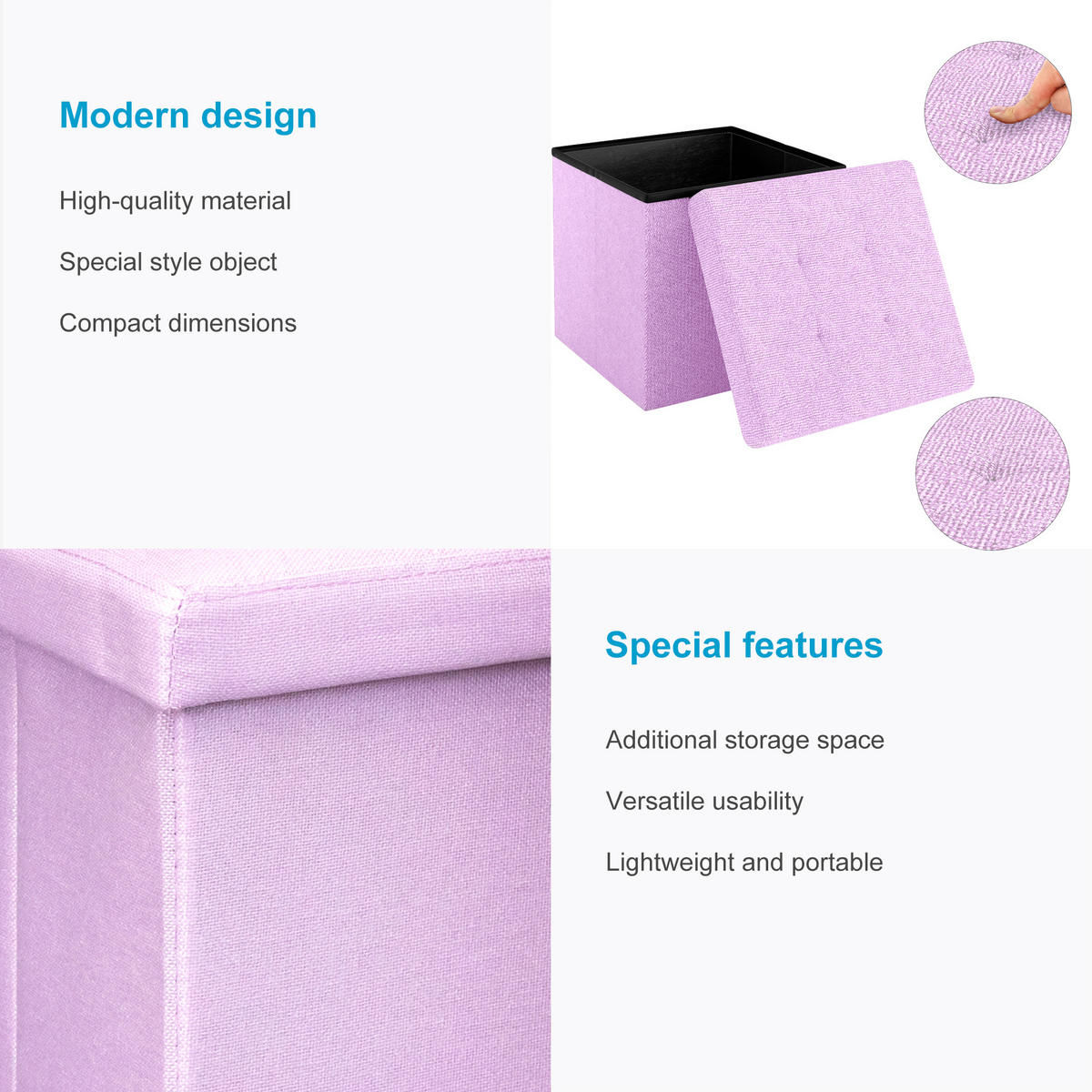 SITZHOCKER Faltbar mit Stauraum 38/38/38 cm (Rosa) - Rosa, Textil (38/38/38cm) - Intirilife