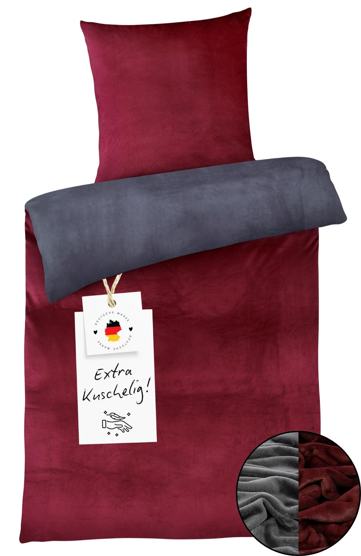 WINTER-BETTWÄSCHE 135x200 Cashmere-Touch Warmer Winter Bettbezug Kuschelig Anthrazit Bordeaux - Bordeaux, Textil (135/200cm) - Carpe Sonno