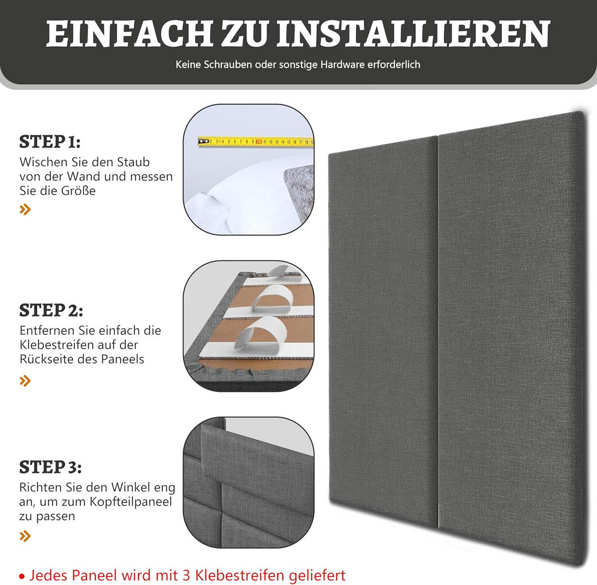 3D-WANDPANEELE Selbstklebende Wandverkleidung aus Kunstleder Akustik 60/30cm - Dunkelgrau, Textil (60/30/3cm) - Vercart