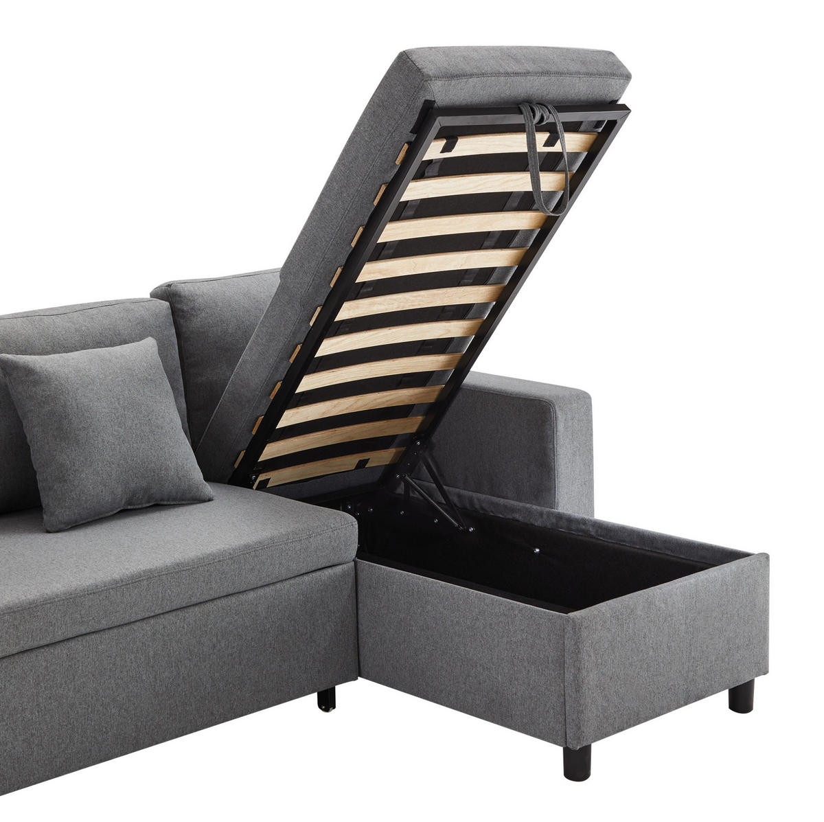 SCHLAFSOFA aus Leinen 219,5x142,5x83 cm Dunkelgrau mit Stauraum, wechselbarer Chaiselongue und Schlaffunktion - Dunkelgrau, Textil (142.5/83/219.5cm) - Modfu