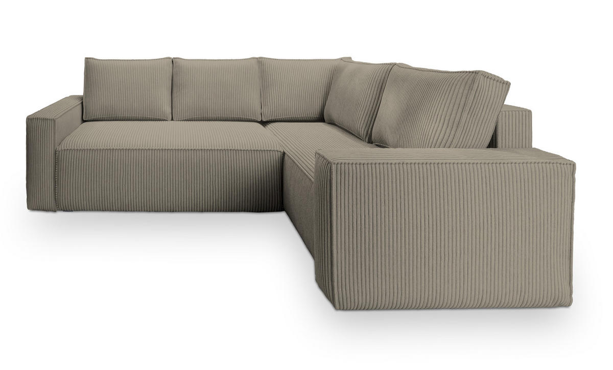 ECKSOFA ESTANO R-S Beige Kordstoff mit Schlaffunktion - Beige, Holz (230/158cm) - MASSENO