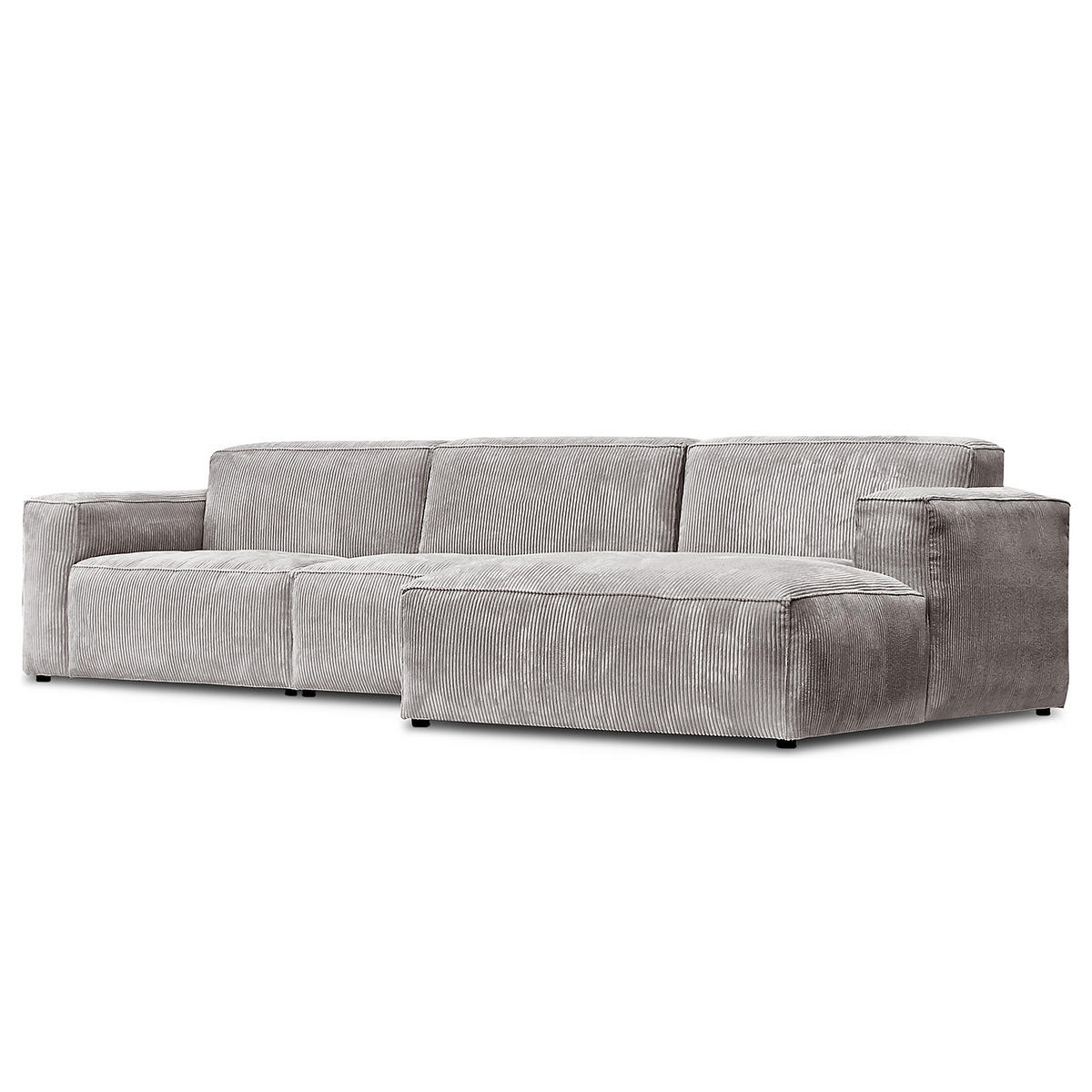 ECKSOFA mit Longchair - Hellgrau/Schwarz, Kunststoff/Textil (345/170cm) - home24