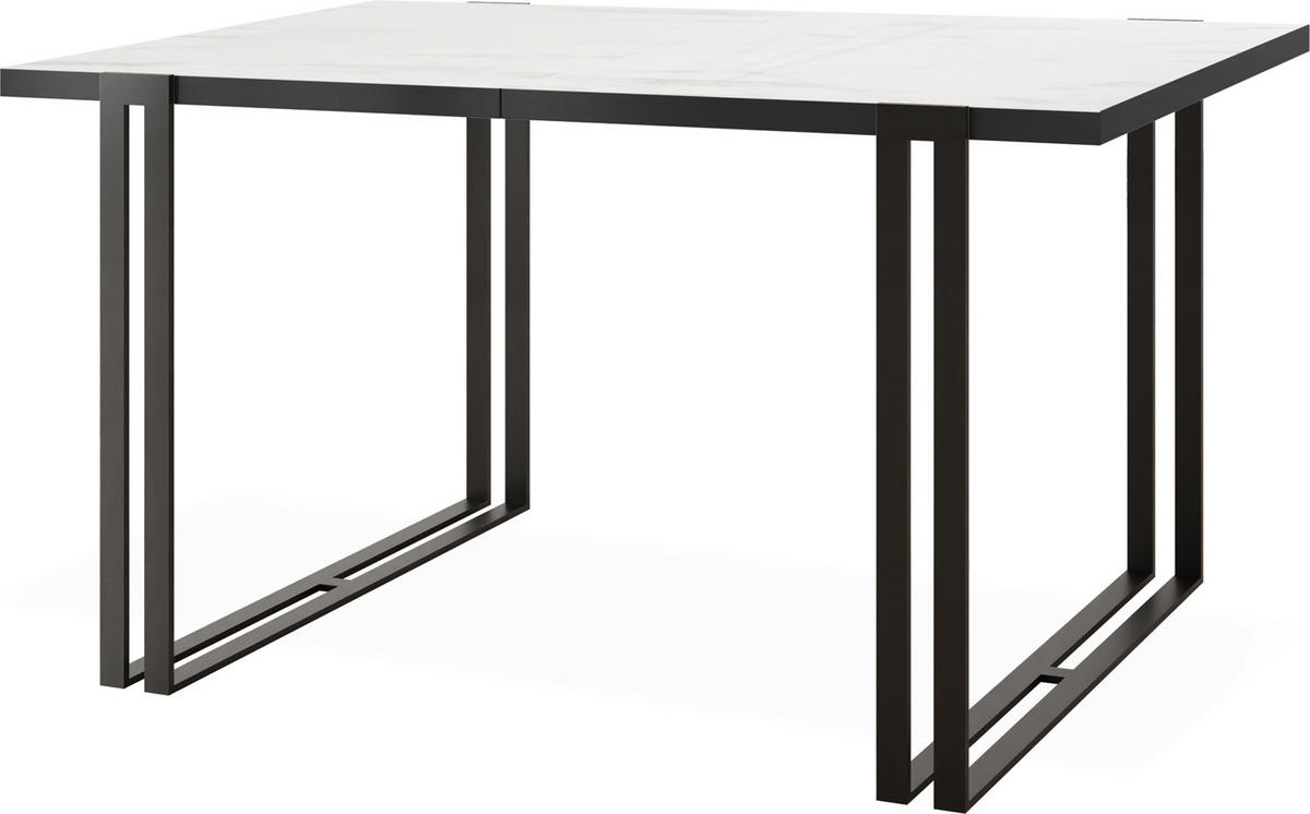 ESSTISCH Marina rechteckig ausziehbar, Marmor Weiß 120-220/80/76 cm - Ecru/Schwarz, Holzwerkstoff/Metall (120/80/76cm) - WFL GROUP