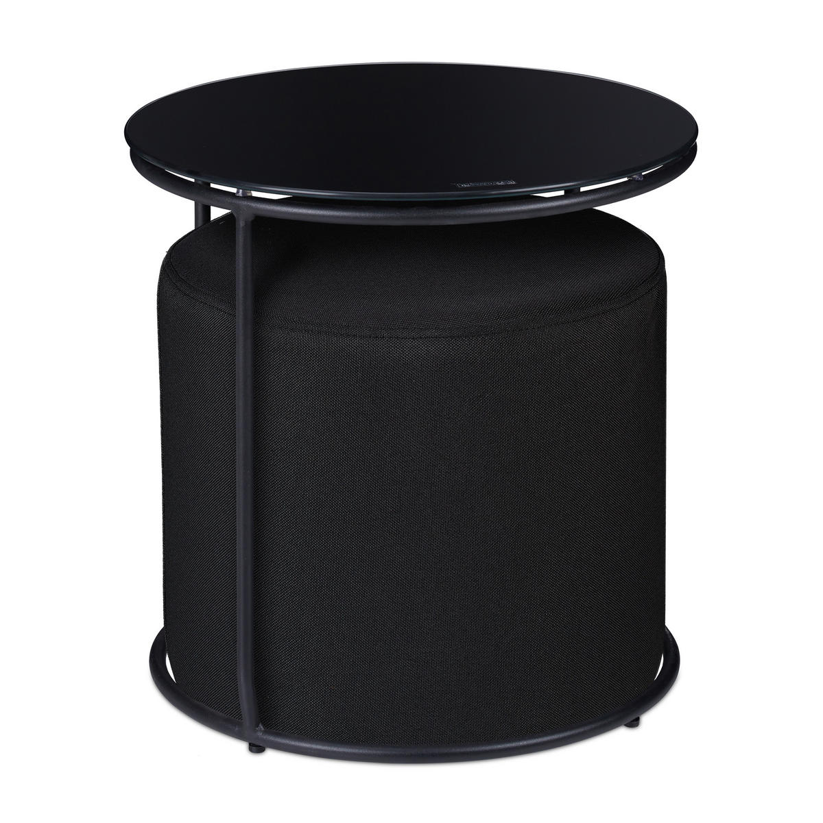 BEISTELLTISCH mit Hocker - Schwarz, Glas/Textil (40/40/40cm) - Relaxdays