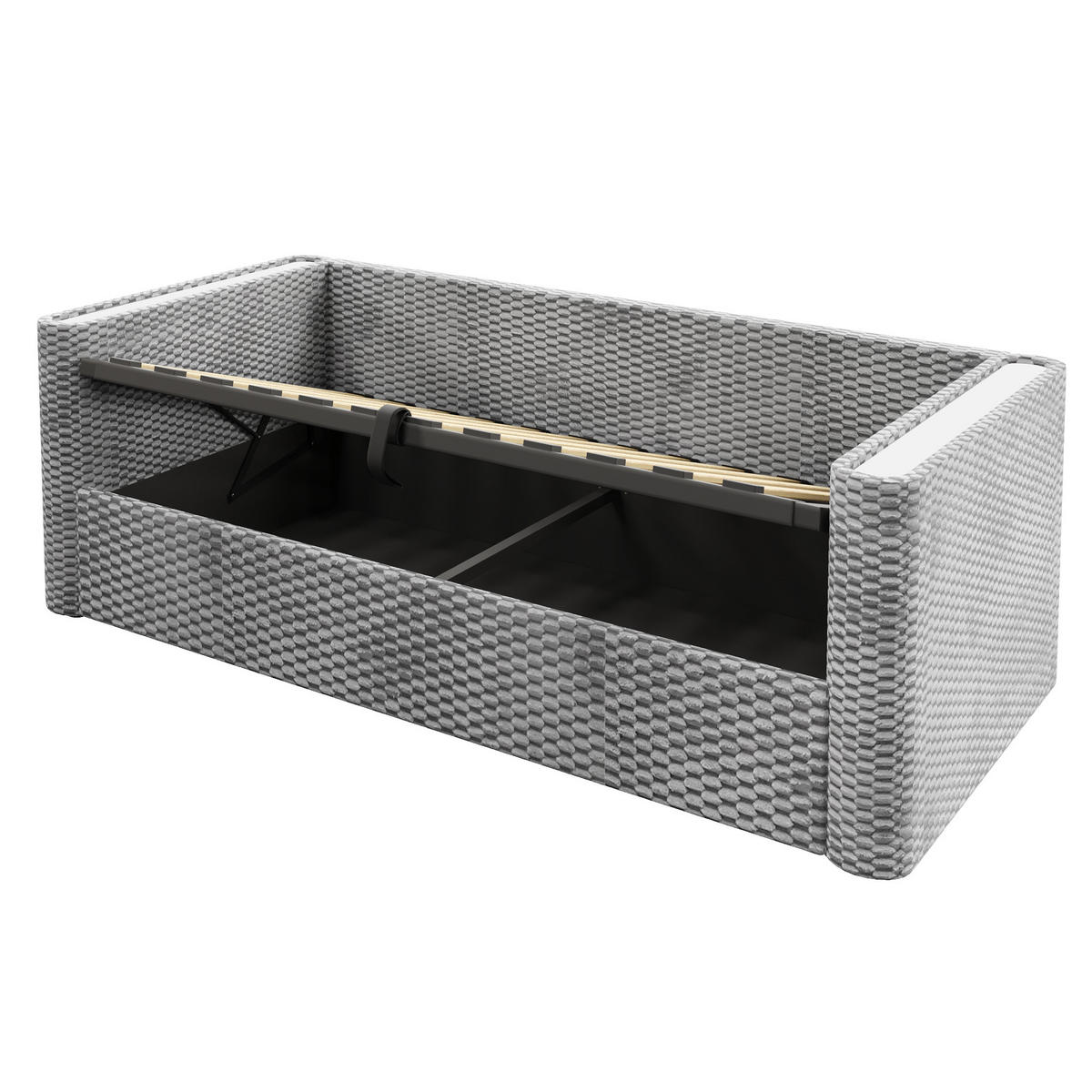 STAURAUMBETT 90/200 cm DE-04696, mit LED und Hydraulik in Grau - Grau, Holzwerkstoff/Metall (90/200cm) - ComfortXL