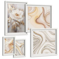 BILDER SET 5er Set - 50x50 cm & 20x30 cm & 40x60 cm Weißer Rahmen - Rose Eiffelturm Pferd Riesenrad S/W - Weiß, Kunststoff (40/60cm) - TULUP