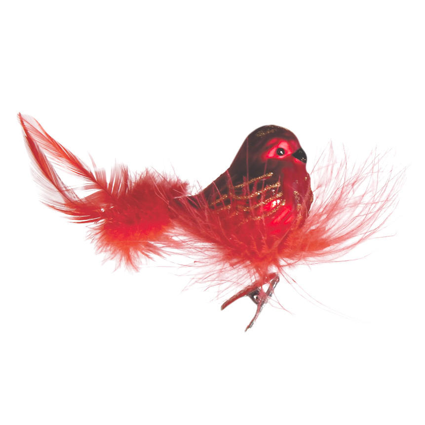CHRISTBAUMSCHMUCK Vogel mit Federnest Rot 6cm (Glas / 1 Stk.) - Rot, Glas (4/5/6cm) - Krebs Glas Lauscha