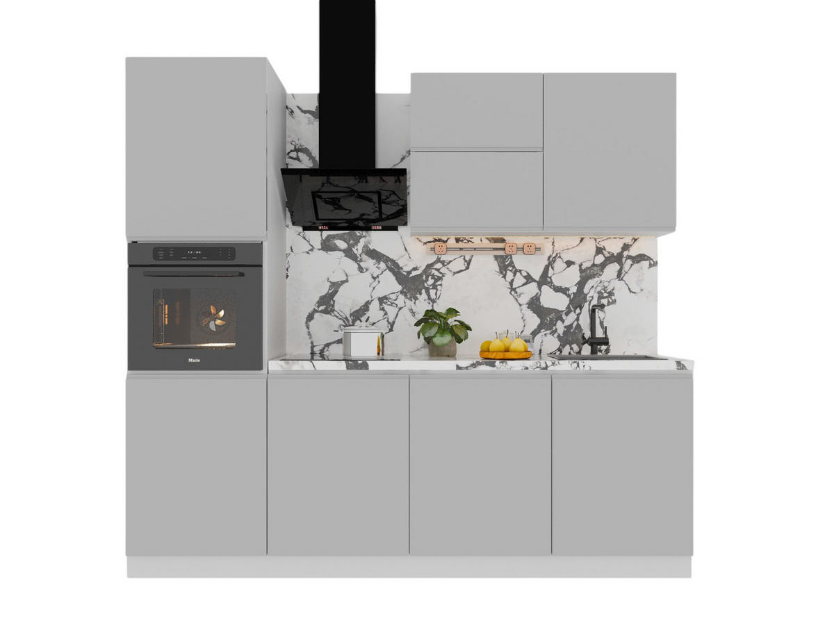 KÜCHENZEILE 240 cm Glanzia – KU-S04 – Grau – Hochglanz - Grau, Holzwerkstoff (240/212/60cm)