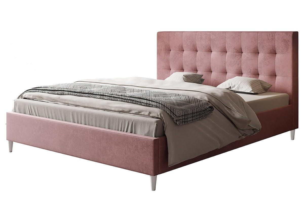 POLSTERBETT LUX Rio mit Kopfteil, 160 x 200 cm, Doppelbett mit Lattenrost aus Holz, Velourstoff Rosa, Füße in Farbe: Weiß - Pink, Holz/Textil (160/200cm) - Alpi-Möbel