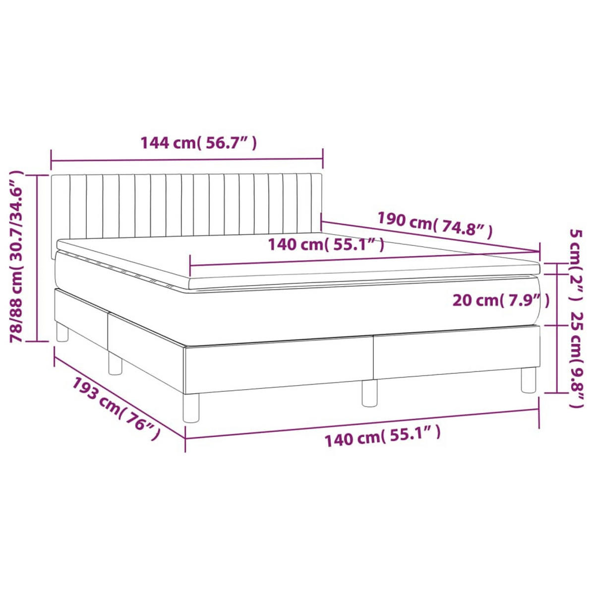 BOXSPRINGBETT Mit Matratze Taupe 140/190 Cm Stoff - Taupe, Textil (140/190cm) - vidaXL