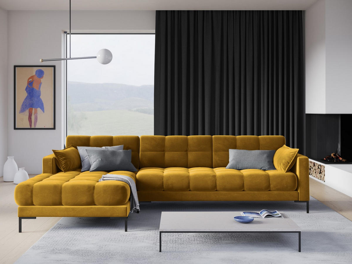 ECKSOFA links Mamaia aus Samt gelb 5 Sitzplätze - Gelb, Textil (185/293cm) - Micadoni