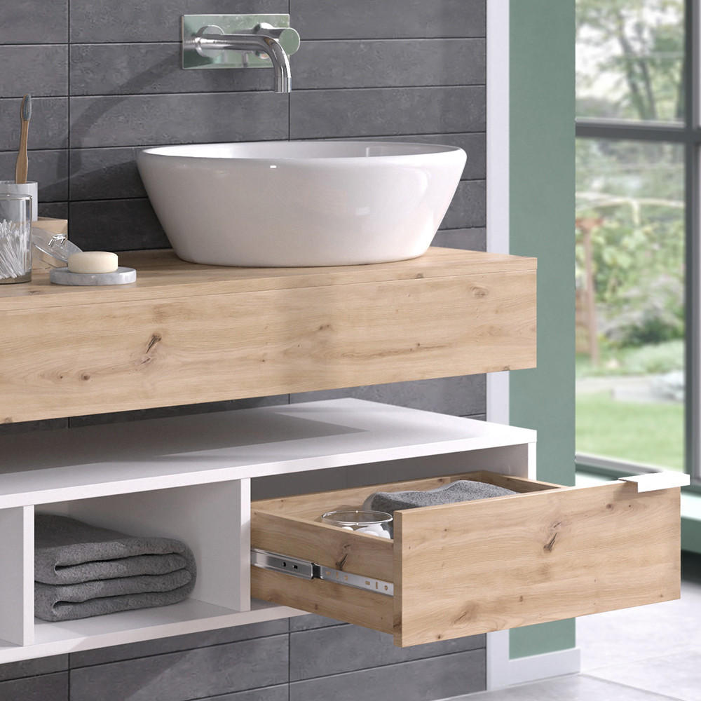 WASCHBECKENUNTERSCHRANK Henri Weiß 100 x 15 cm mit Schublade - Weiß/Eiche Artisan, Holzwerkstoff (100/15/40cm) - Vicco