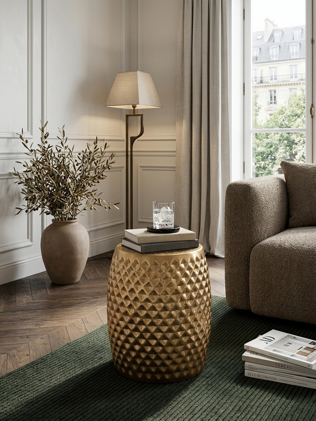 BEISTELLTISCH Aluminium Hammerschlag Rund Kratzfrei ENNS, Gold 32x32x42 cm - Goldfarben, Metall (32/32/42cm) - KADIMA DESIGN