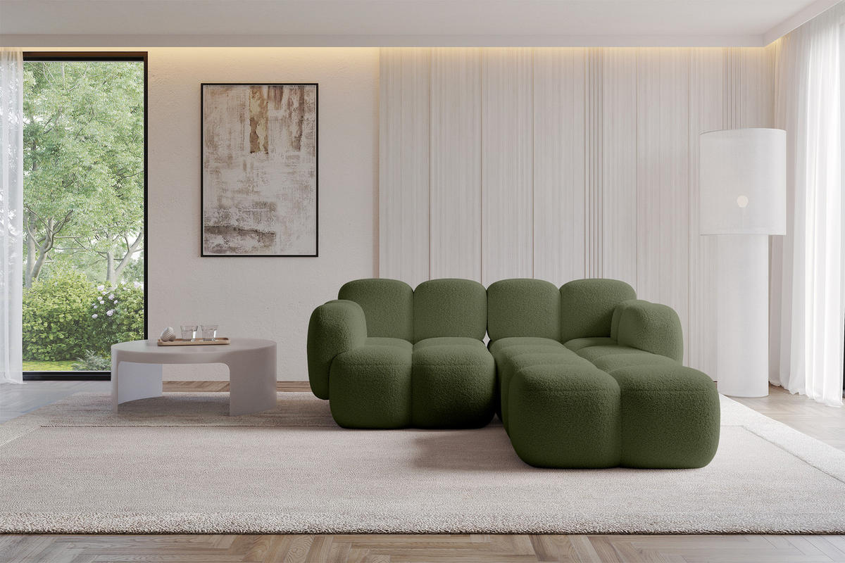 ECKSOFA modulares Sofa Rechts Miko-L1 214x205x75 Grün Bouclé - Smaragdgrün/Schwarz, Holzwerkstoff/Kunststoff (214/205cm) - ALTDECOR