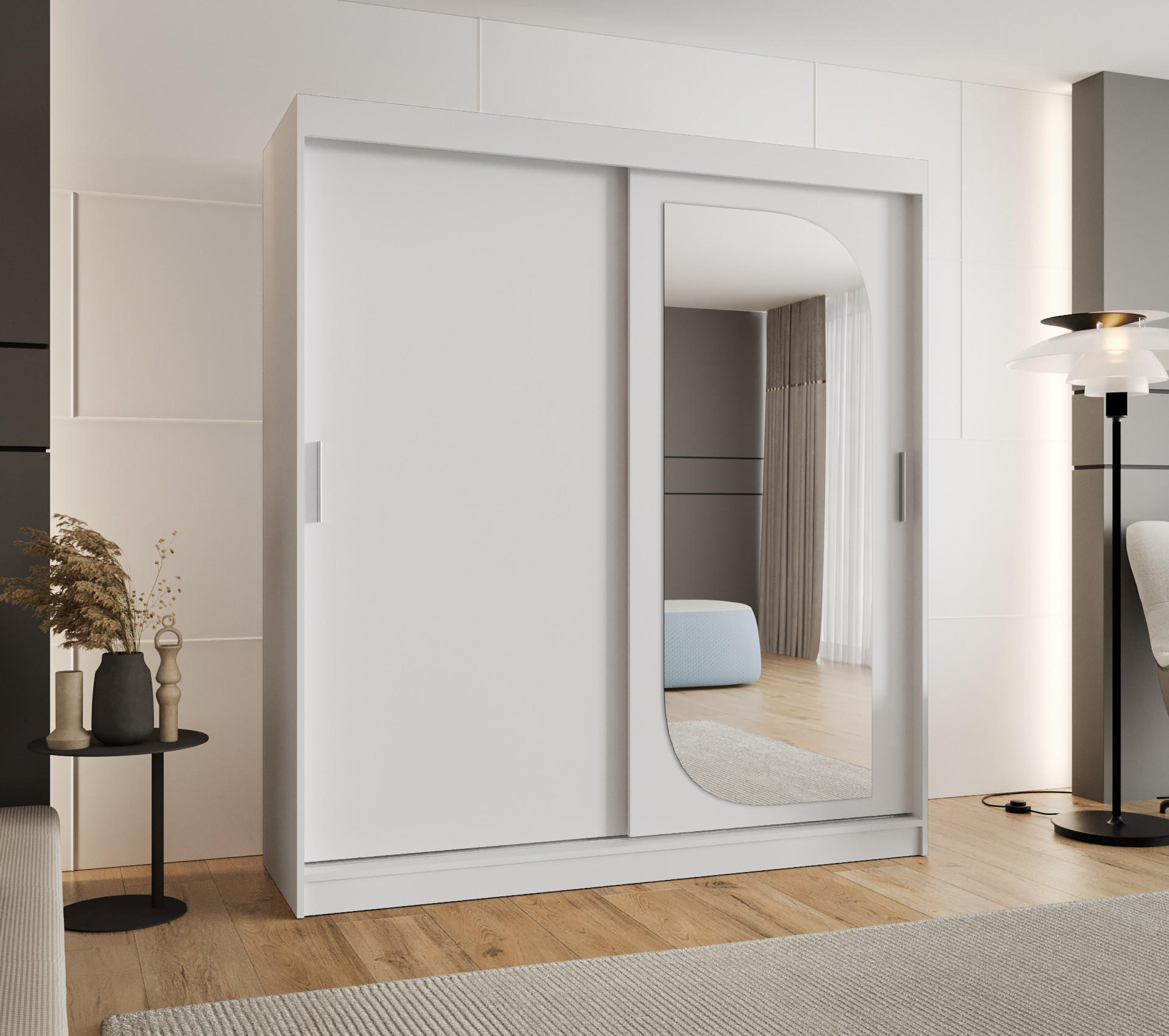SCHWEBETÜRENSCHRANK 200/180/62 2-türig - Silberfarben/Weiß, Holz (180/200/62cm) - MÖBEL KRYSPOL