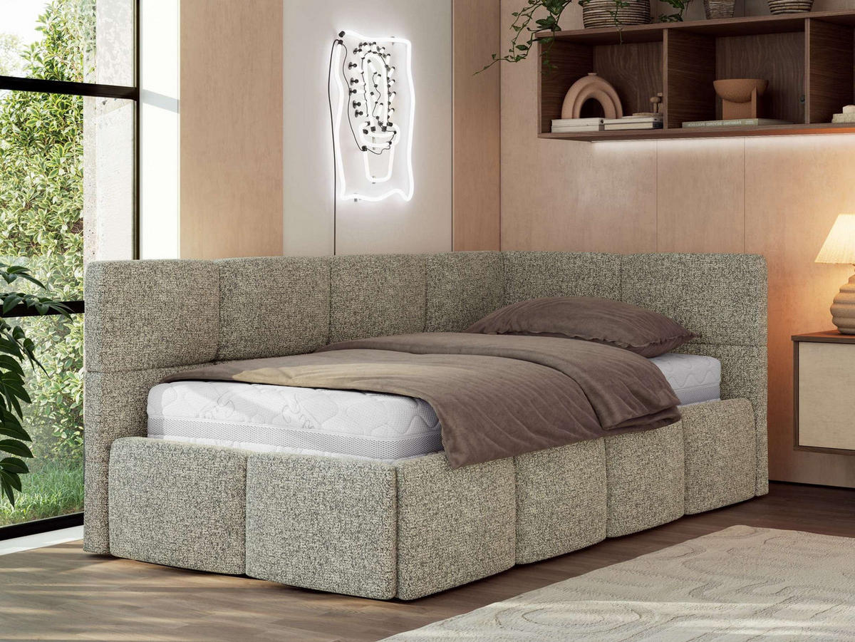 JUGENDBETT ARVO 90/200 - Grau Strukture - Multipocket-Matratze - Rechts Seite - Grau, Textil (90/200cm) - MKS