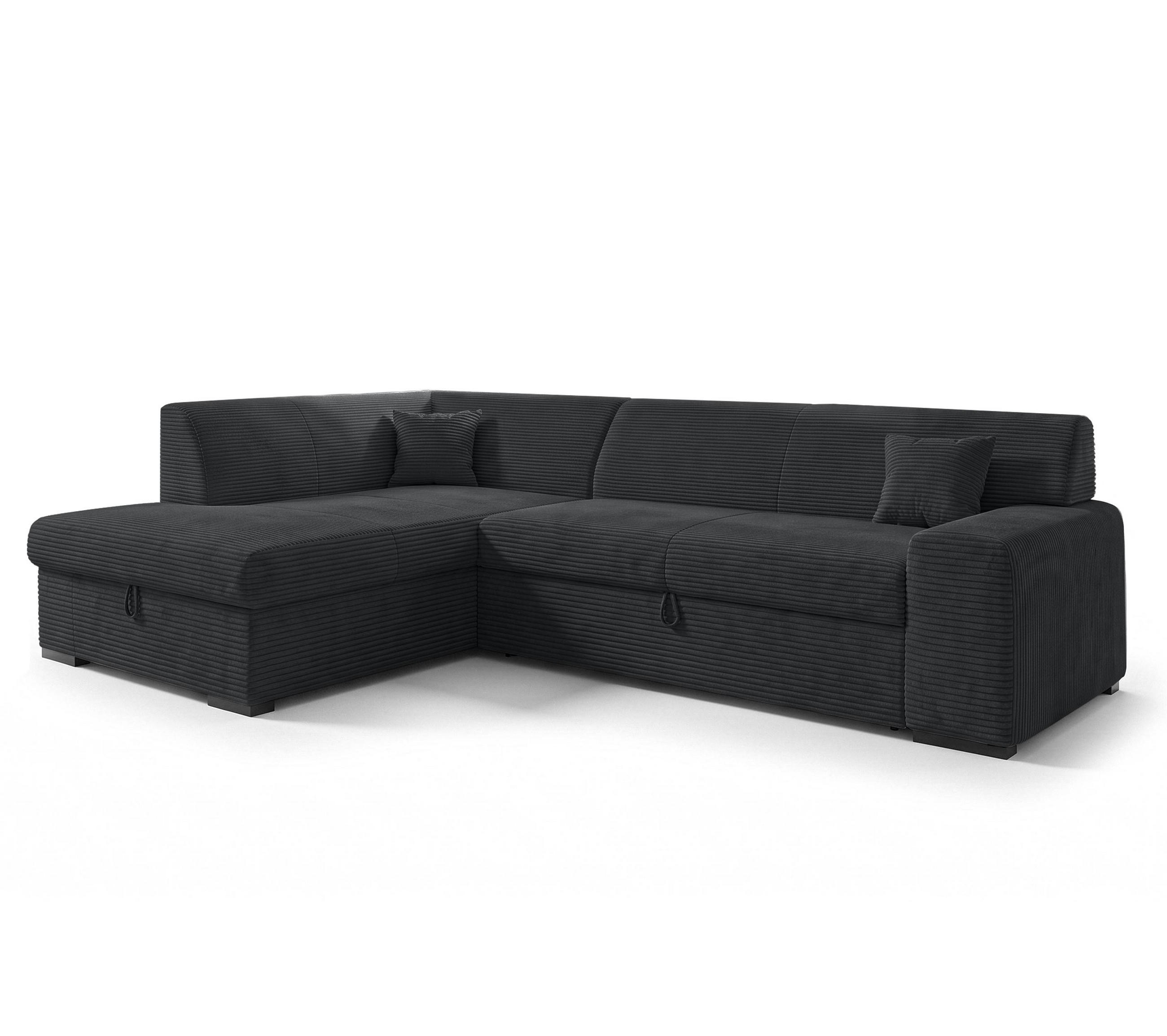 ECKSOFA L Form Minosa Schwarz 260/175/71 cm Links mit Schlaffunktion - Schwarz, Kunststoff/Textil (260/175cm) - AX Living
