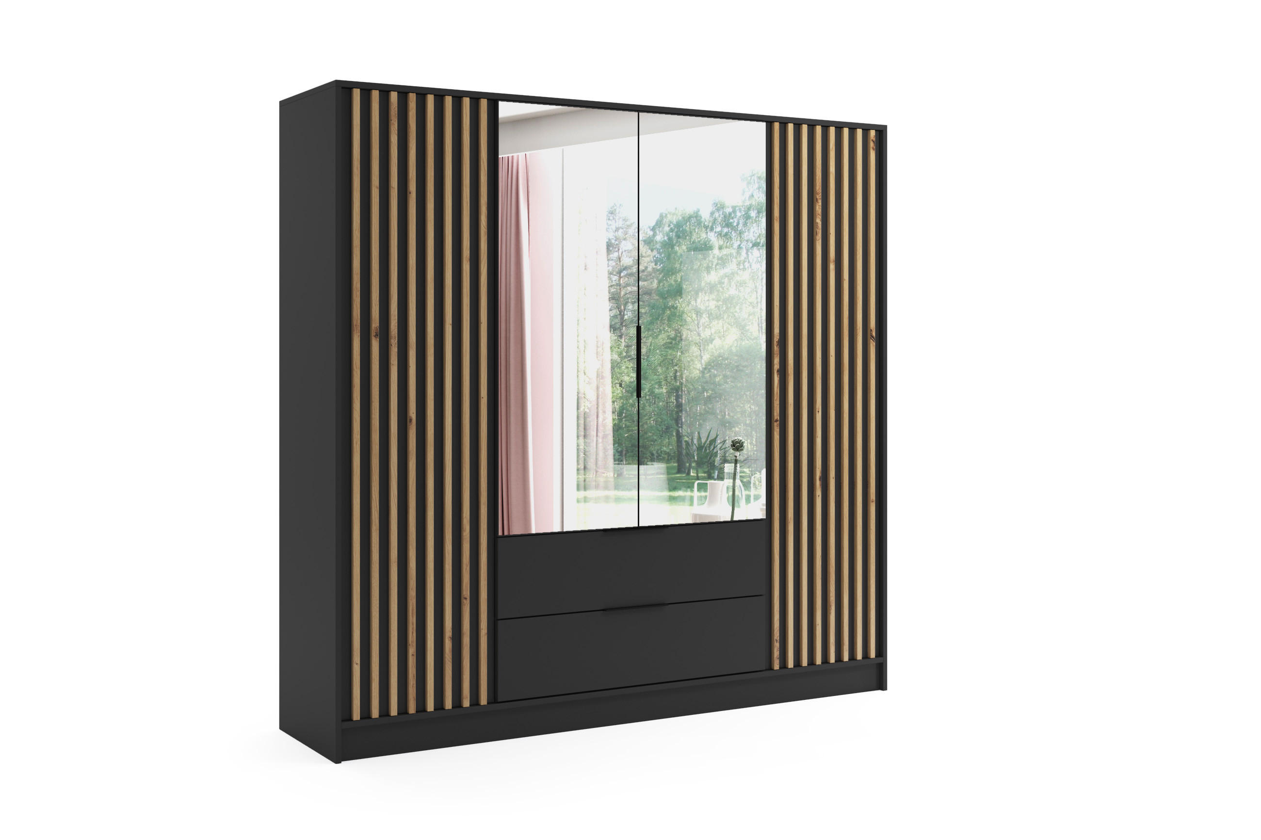 Altdecor Kleiderschrank Schwarz, Eiche Artisan 200x200x51 cm