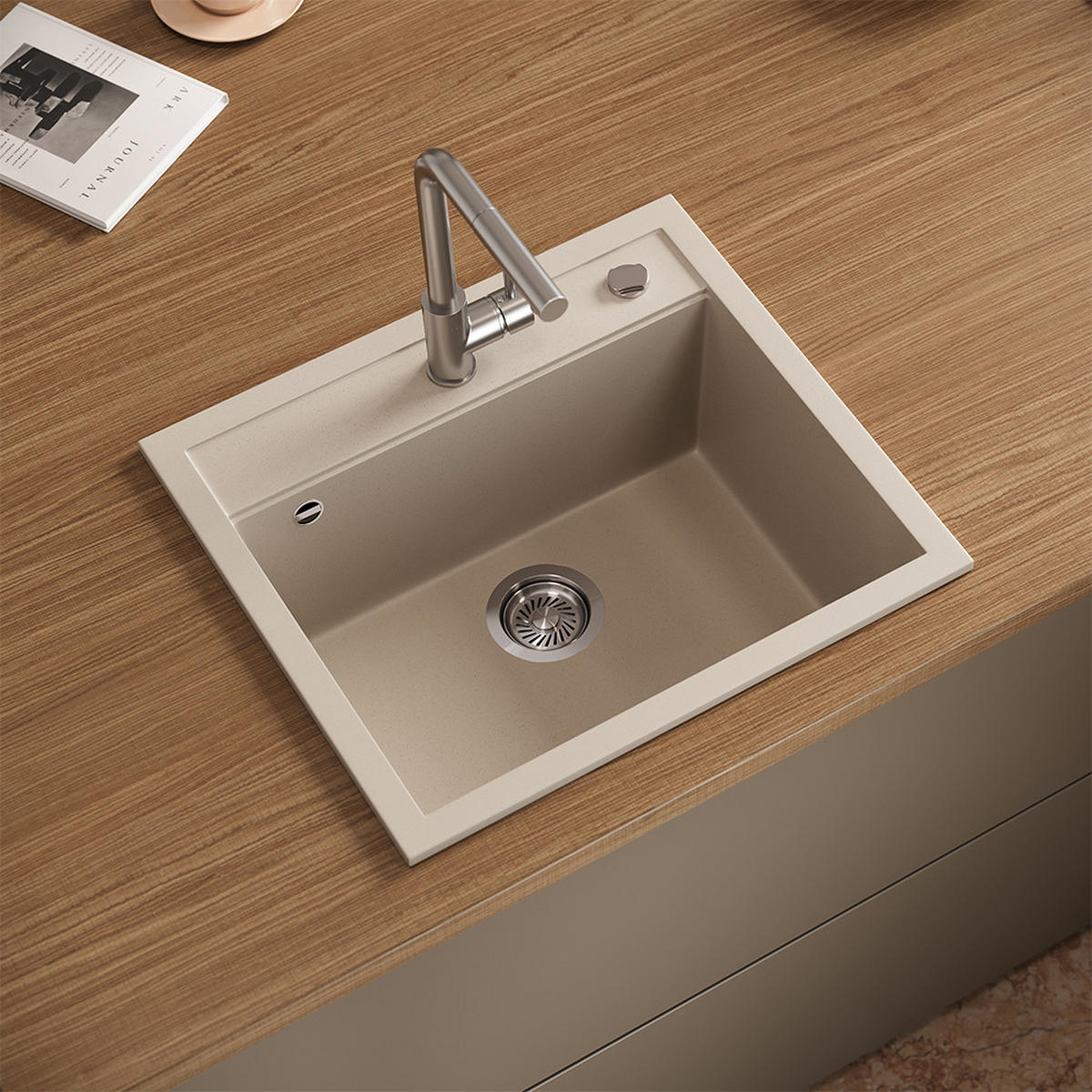 SPÜLBECKEN Paris Beige 57 x 51 cm - Beige, Stein (57/20/51cm) - Bergstroem
