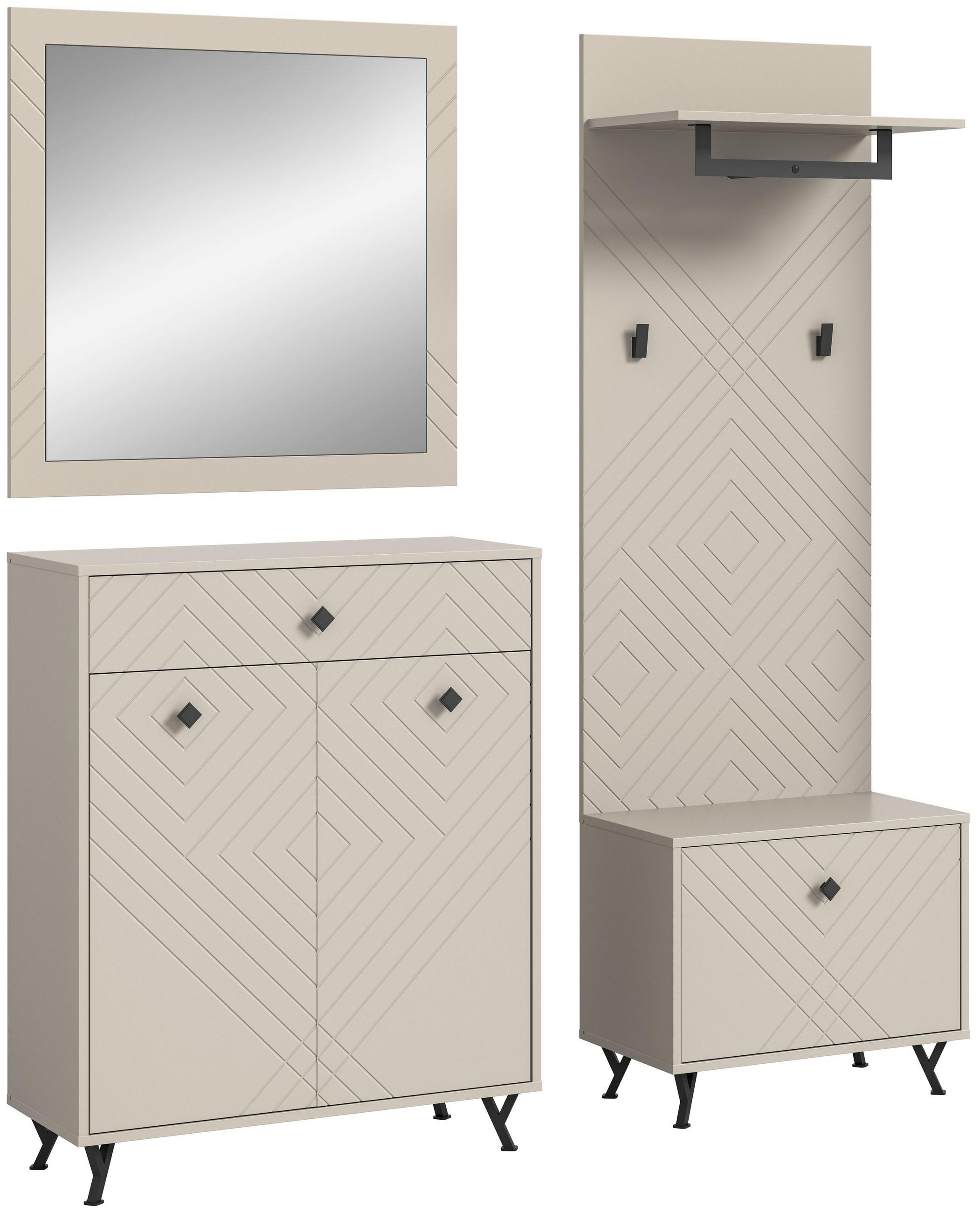 GARDEROBEN-SET NOTES 4-tlg. (B/H/T: ca. 195/190/35 cm) in sandbeige/sandbeige matt - Sandfarben, Holzwerkstoff (195/190/35cm)