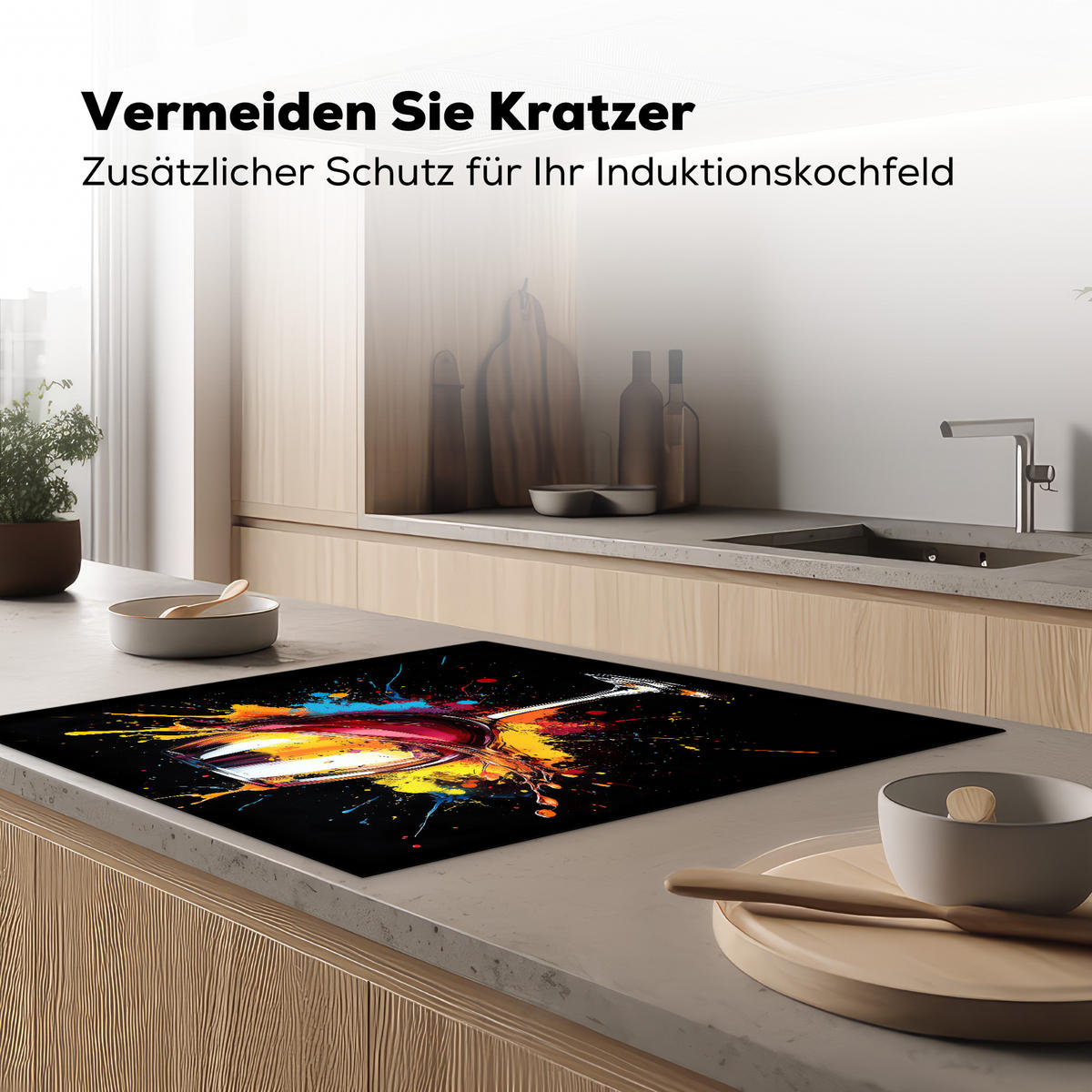 HERDABDECKPLATTE Wein - Glas - Graffiti - Getränk - Rot - Farbe 78x78 cm - Weinrot, Kunststoff (78/78/0.2cm) - MuchoWow