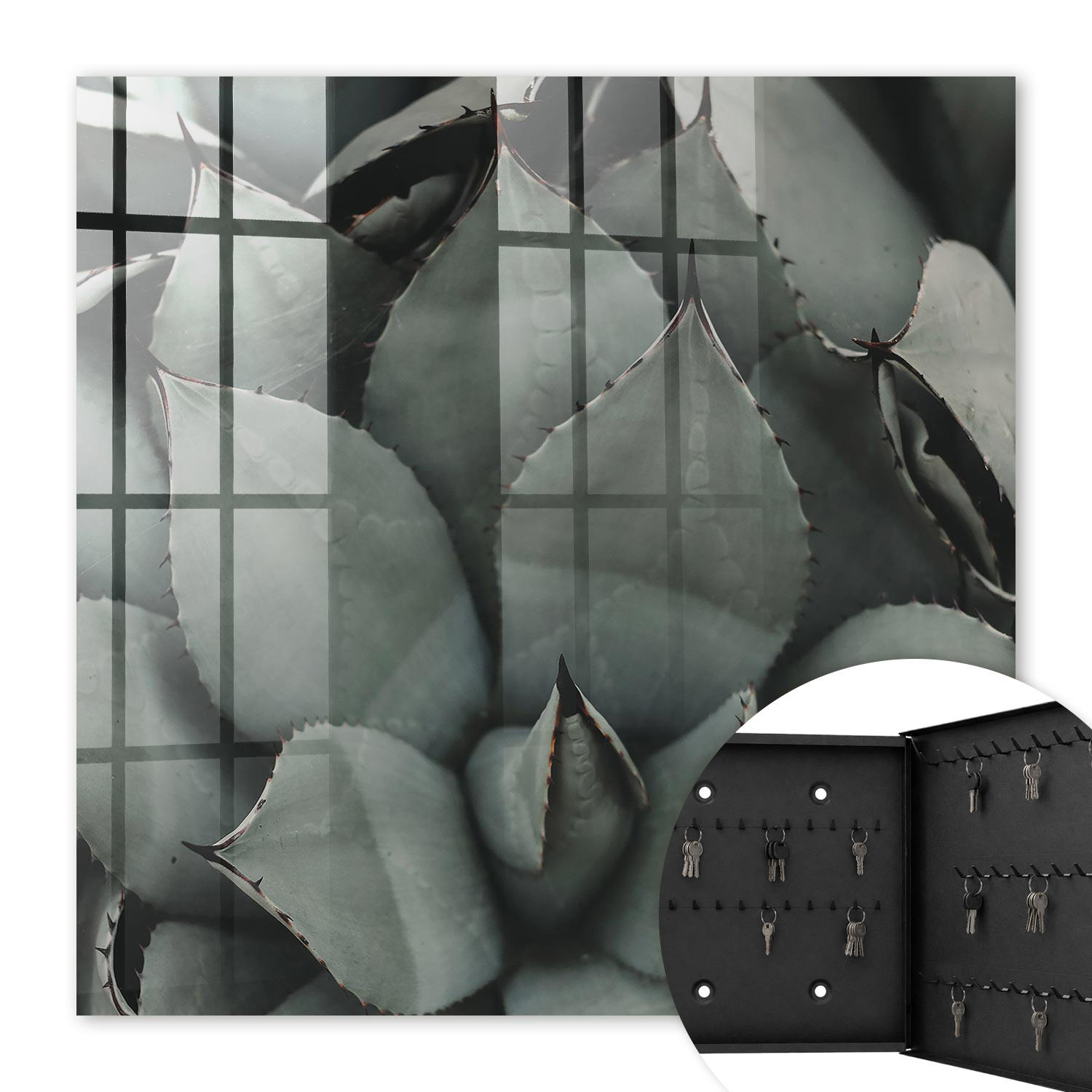 SCHLÜSSELBOX Schwarz 30x30 cm- Türöffnung nach rechts - Pflanzeneleganz - Grau, Metall (30/30/5cm) - TULUP