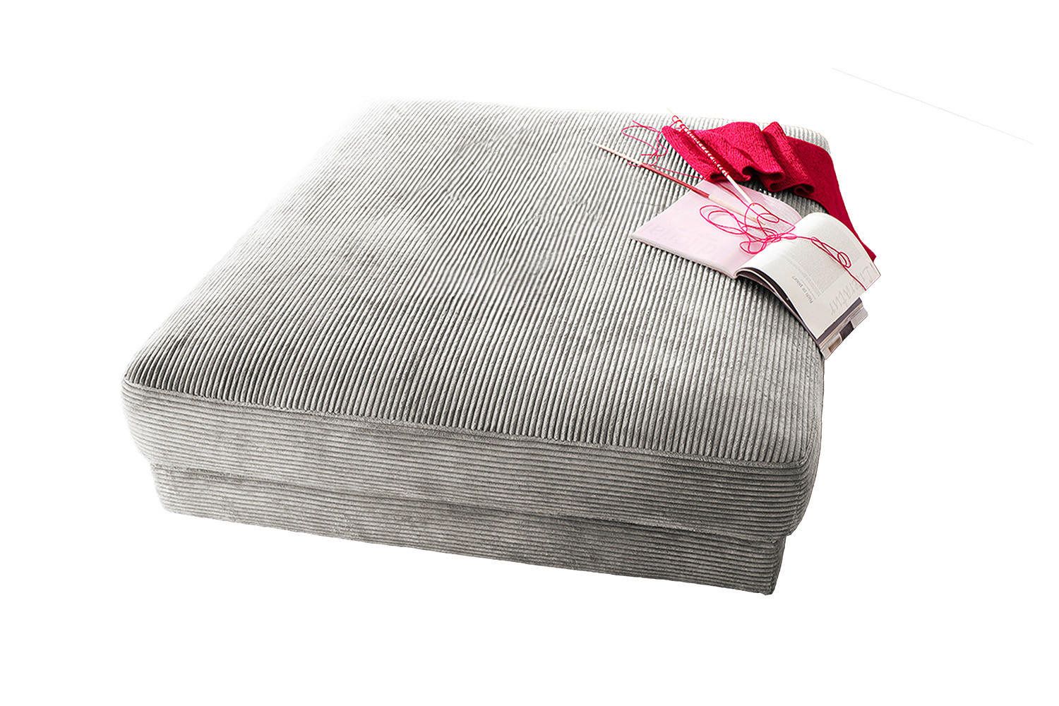 BIG HOCKER MADELINE Hellgrau Cord - Hellgrau, Textil (120/43/120cm) - KAWOLA