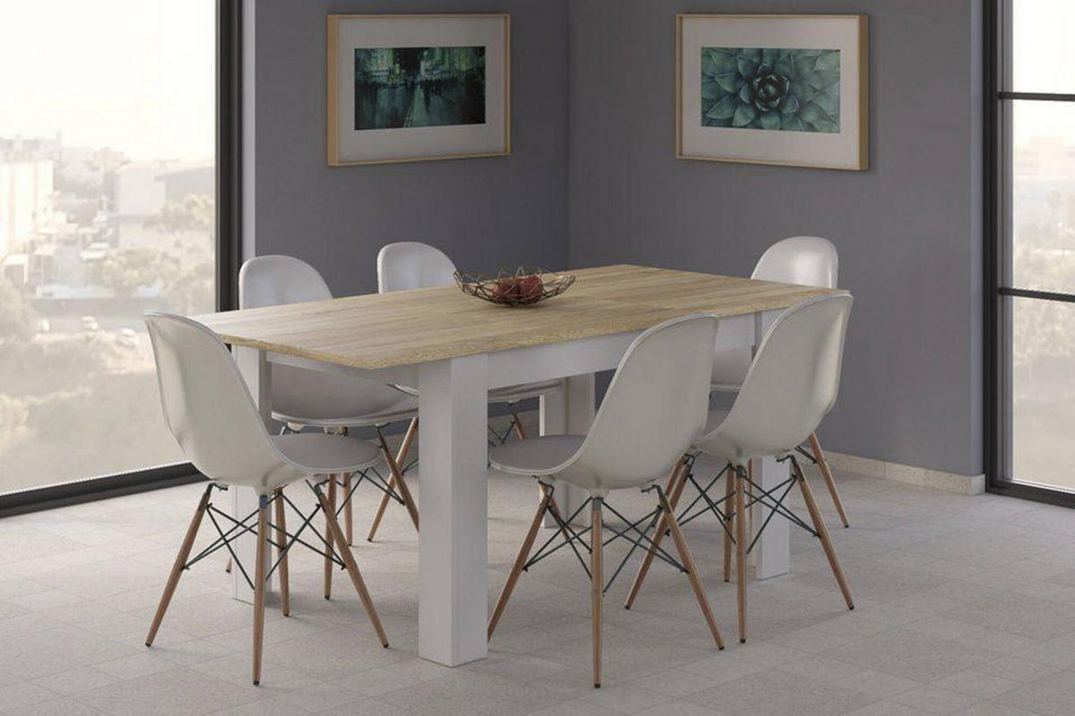 TISCH Ausziehbar Holzeffekt Eiche, Weiß 90/190/78 cm - Eichefarben, Holzwerkstoff (90/190/78cm) - DMORA