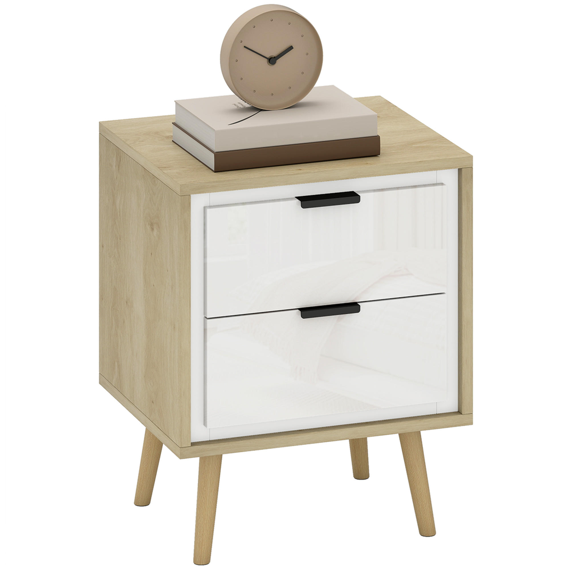 NACHTSCHRANK DE-12907 2 leise Schubladen Weiß - Eichefarben, Holzwerkstoff (35/50/40cm) - ComfortXL
