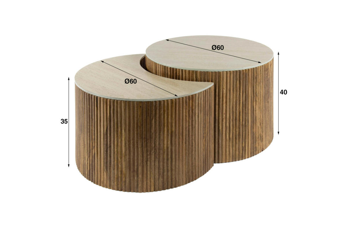 COUCHTISCH-SET DESEADO Weiß Keramik - Braun/Weiß, Mangoholz/Keramik (60/60/40cm) - KAWOLA