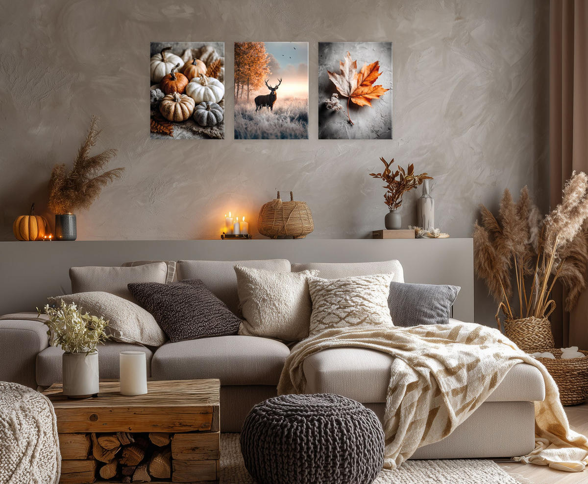 BILDERSET 3er-Set 30x40 cm Hirsch Herbst - Orange, Kunststoff (30/40cm) - artissimo