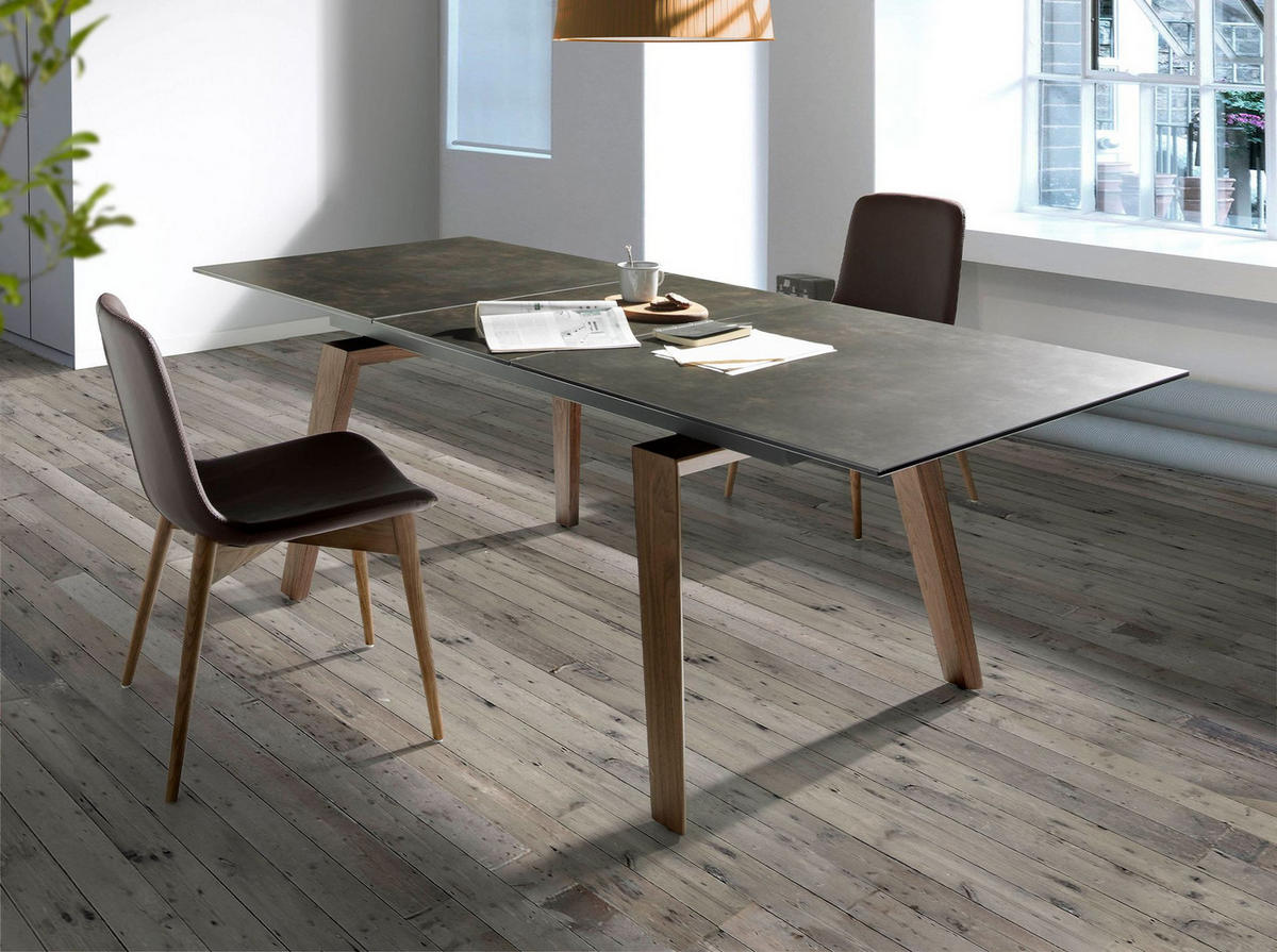 ESSTISCH Ausziehbarer Esstisch Rechteckig porzellanmarmor aus Walnuss 180/90/75 cm - Walnussfarben/Schwarz, Stein (90/180/75cm) - ANGEL CERDA