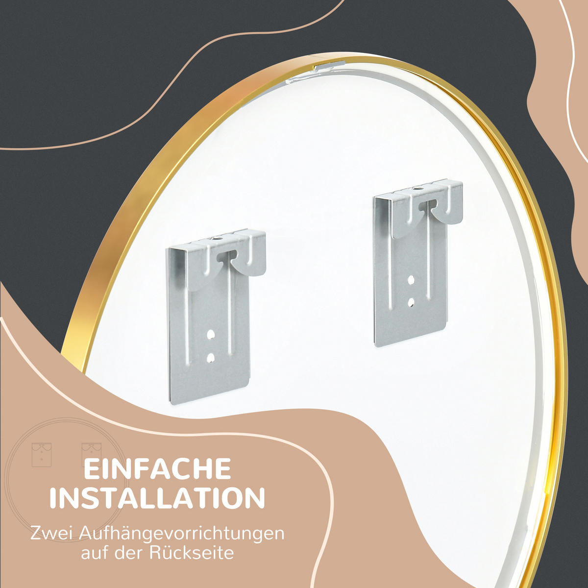 BADSPIEGEL, Gold, Ø50 cm, für Badezimmer, IP44, Gold, Alu - Goldfarben, Glas (2/50/50cm) - Kleankin