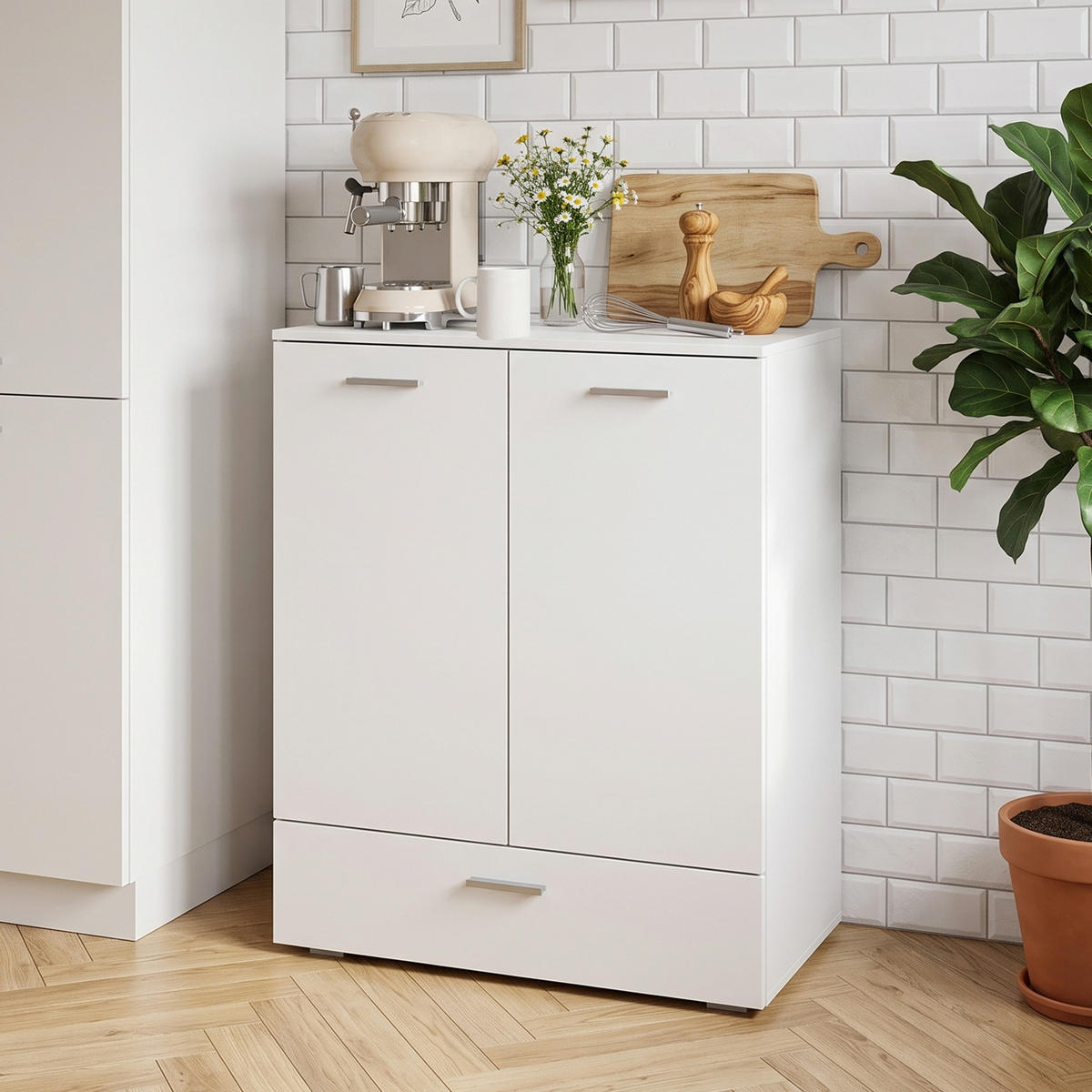 SIDEBOARD i MDF, vitt - Vit, Träbaserade material/Metall (42/100/80cm) - HOMCOM