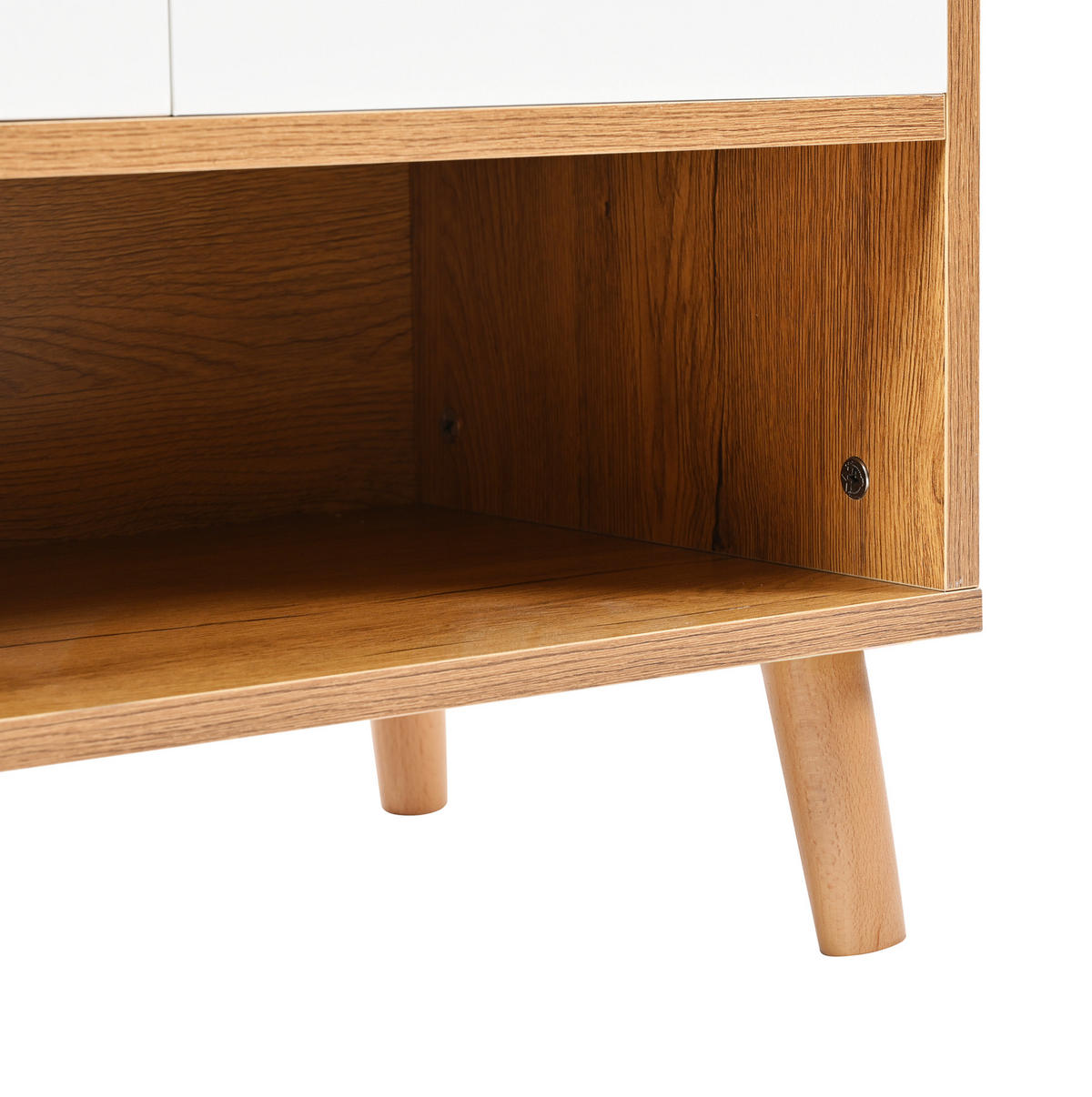 SCHUHSCHRANK in Weiß|Naturfarben Sideboard mit verstellbaren Einlegeböden & Massivholzbeinen, B90/T35/H99cm - Naturfarben/Weiß, Holzwerkstoff/Metall (90/99/35cm) - STILVORA