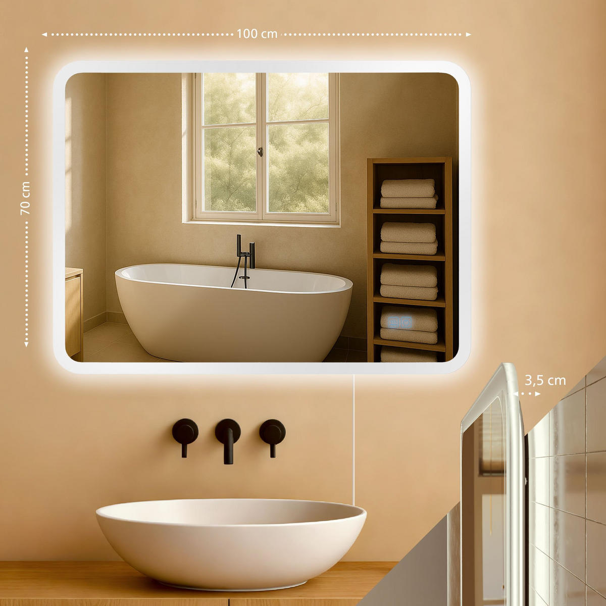 BADSPIEGEL Wien 70x100 ohne Bluetooth 100x3,5x70cm Glas Klarglas Badezimmerspiegel - Klar, Glas (100/70/3.5cm) - DELUKE